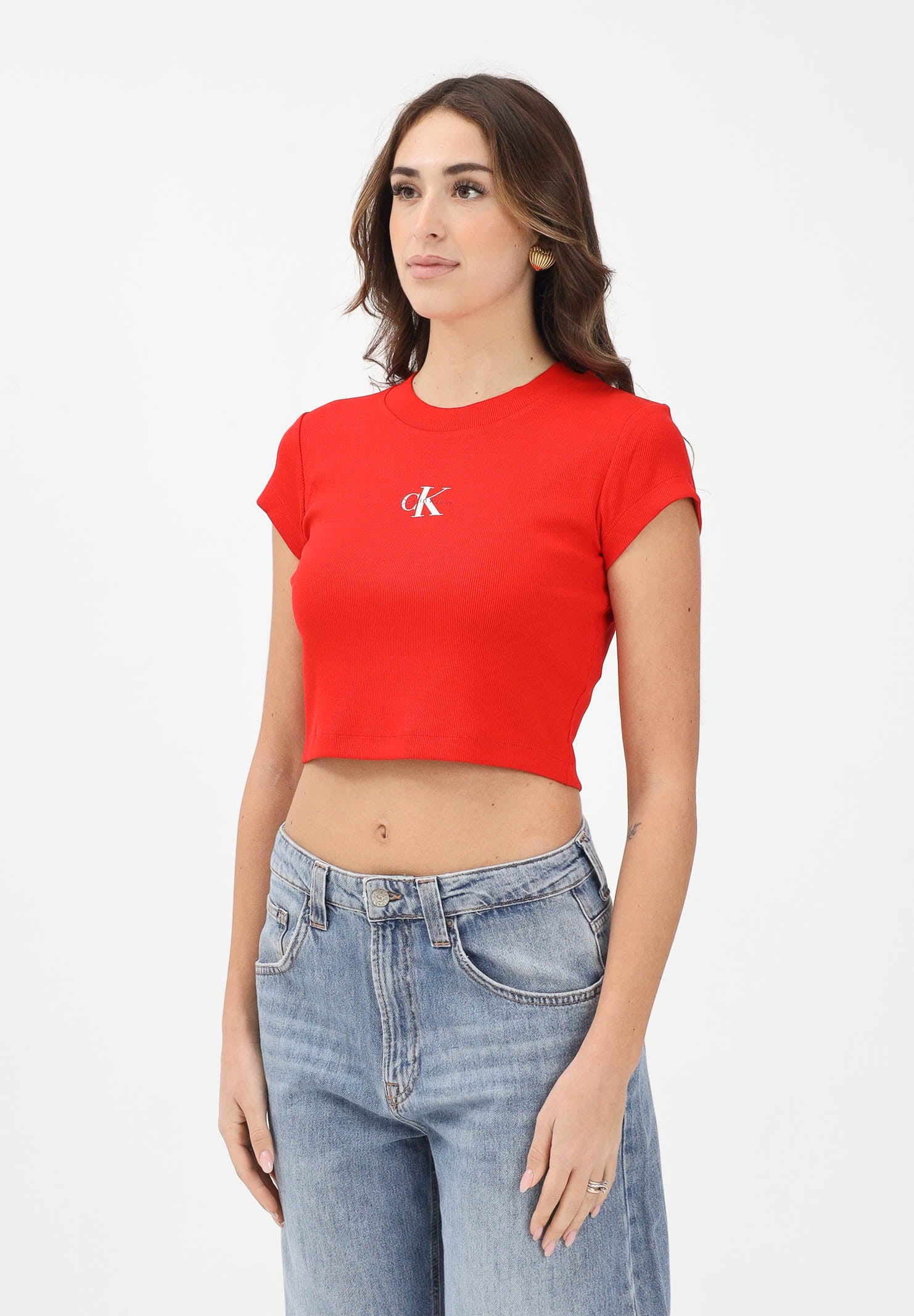 CALVIN KLEIN JEANS T-shirt a manica corta rossa da donna LV047AB802VMT . CALVIN KLEIN JEANS 