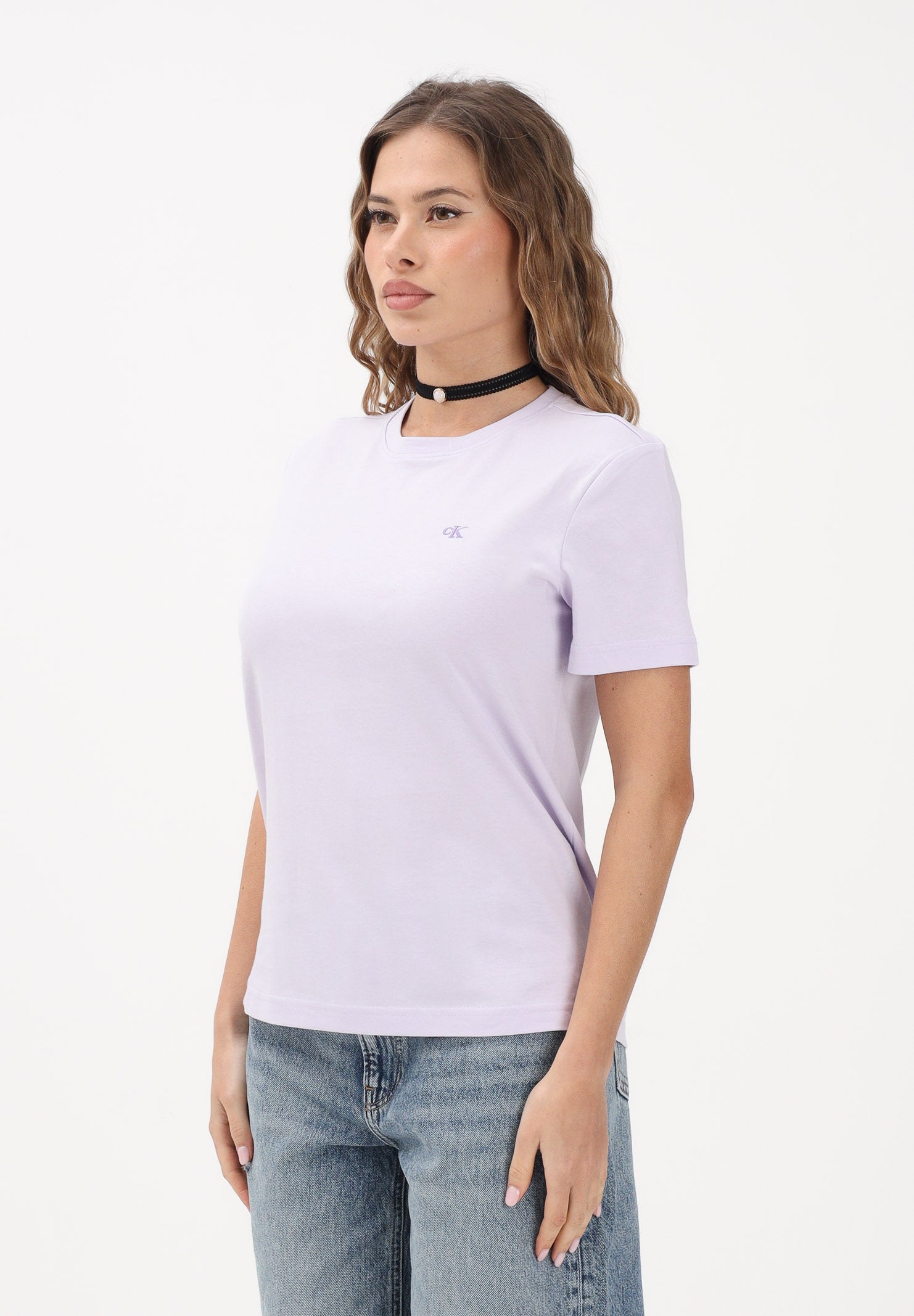 CALVIN KLEIN JEANS T-shirt a manica corta lilla da donna con logo LV047B224G 3OQ CALVIN KLEIN JEANS 
