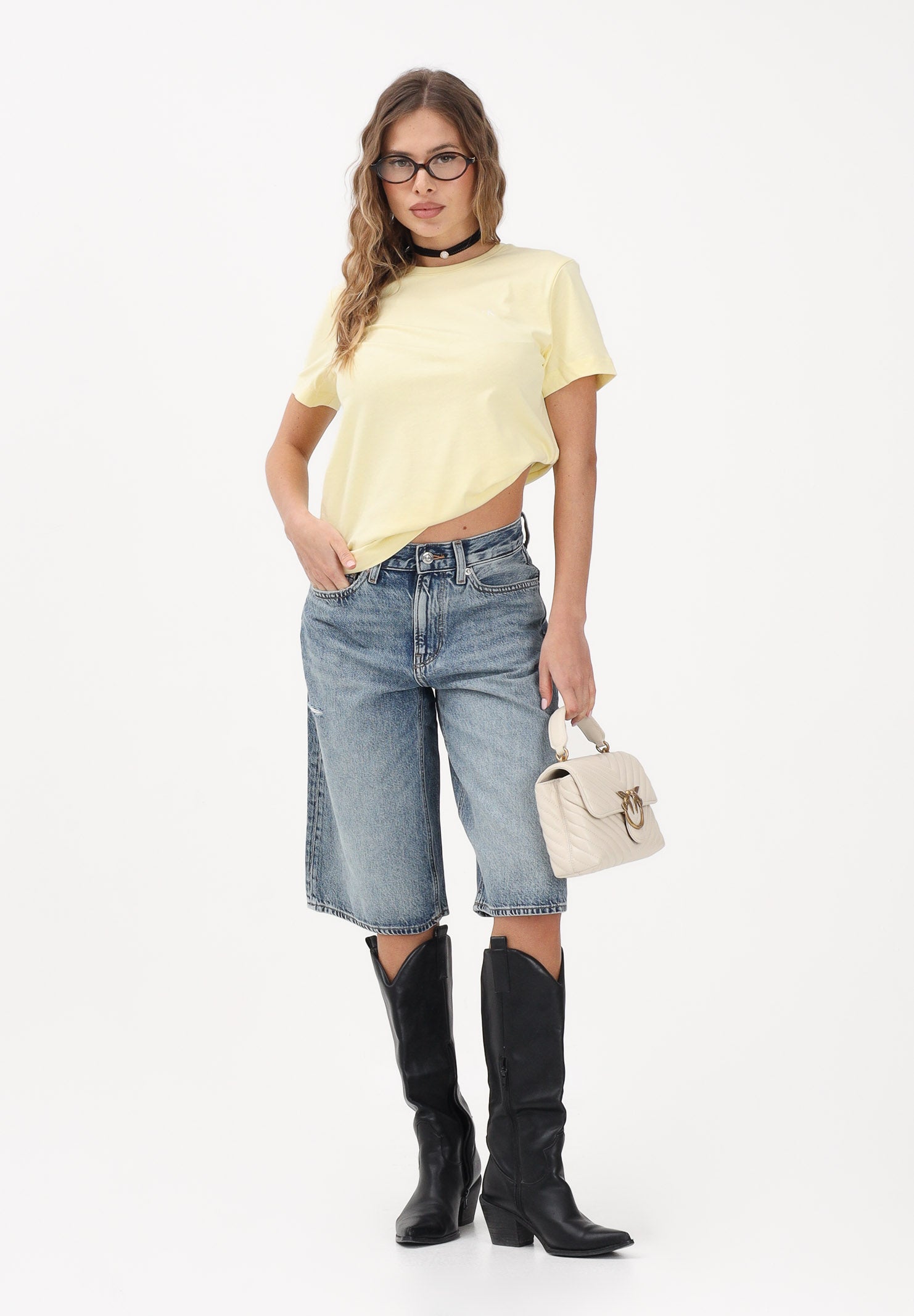 CALVIN KLEIN JEANS T-shirt a manica corta gialla da donna con logo LV047B224G 4MY CALVIN KLEIN JEANS 