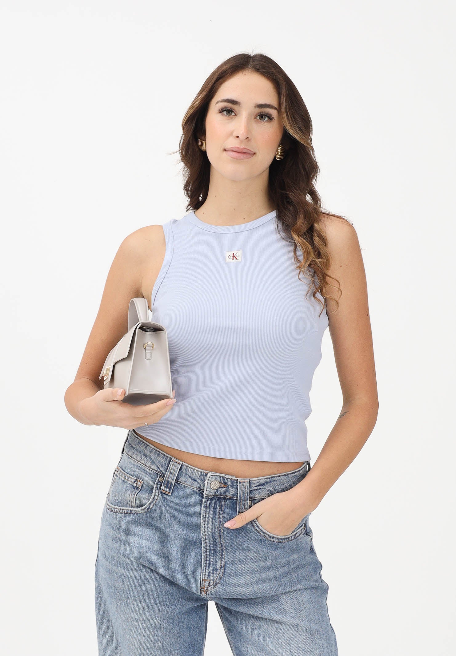 CALVIN KLEIN JEANS Canotta celeste da donna con logo LV047C201GTKF . CALVIN KLEIN JEANS 
