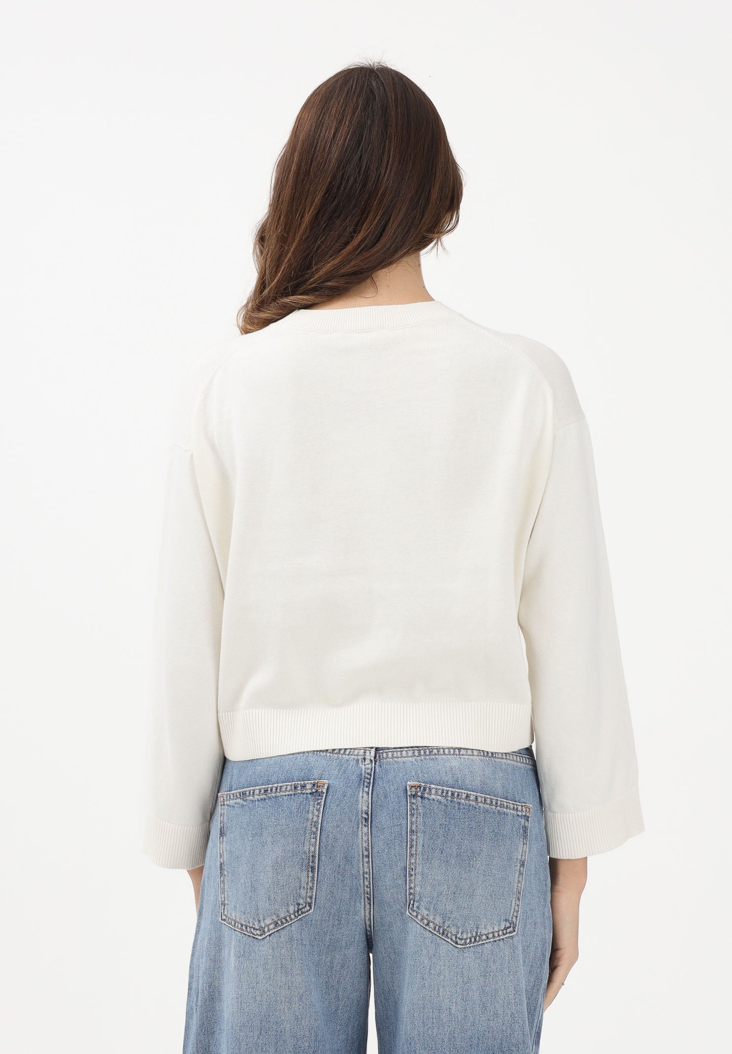 CALVIN KLEIN JEANS Maglioncino girocollo panna da donna con monogramma CK LV047E304GYAS . CALVIN KLEIN JEANS 