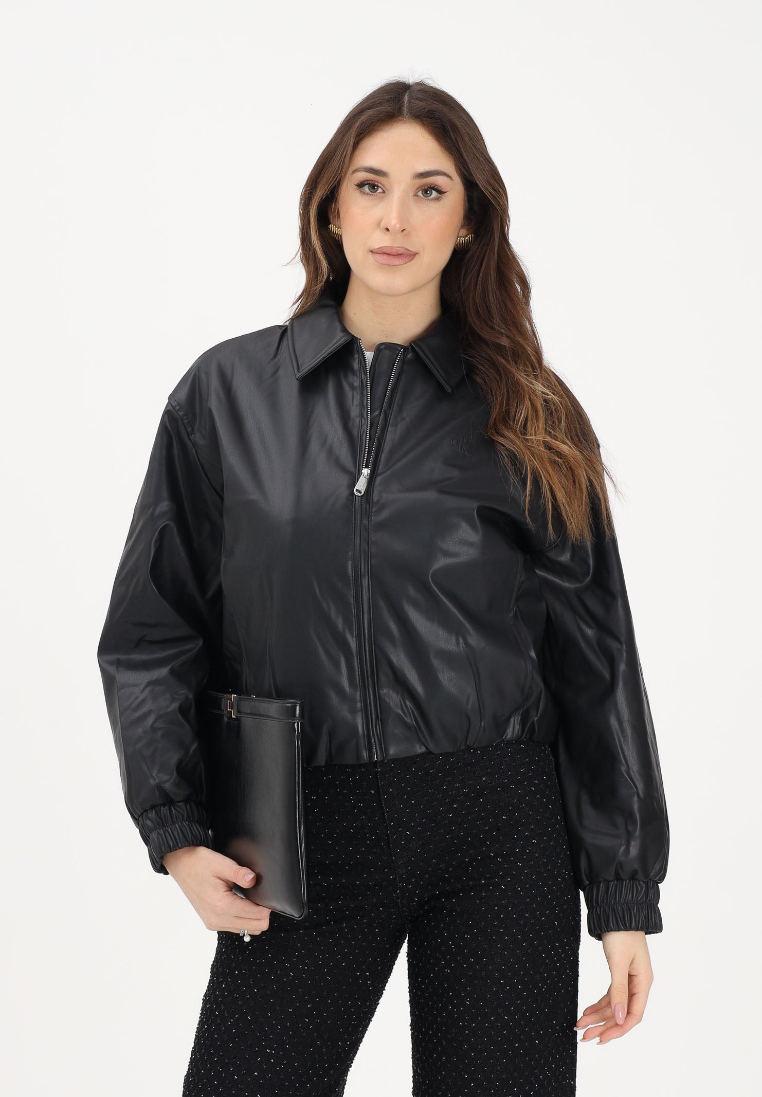CALVIN KLEIN JEANS Giubbotto in ecopelle nero da donna LV047E507GUB1 . CALVIN KLEIN JEANS 