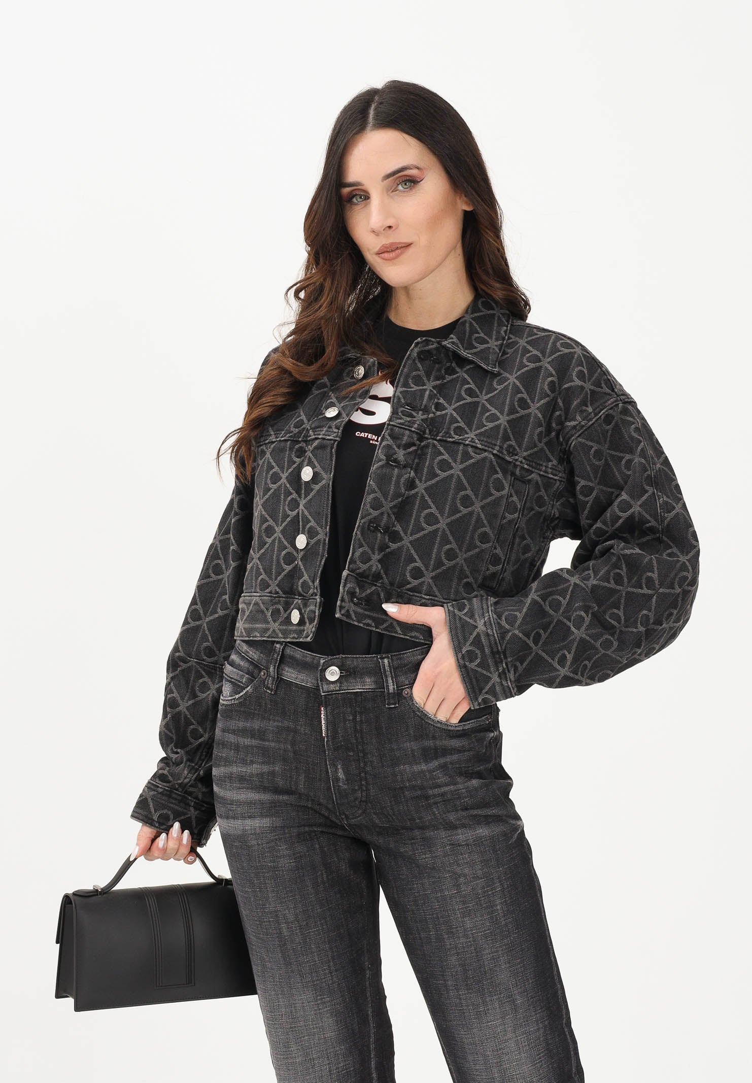 CALVIN KLEIN JEANS Giubbotto in denim nero da donna con motivo logo LV047E621GYCL . CALVIN KLEIN JEANS 