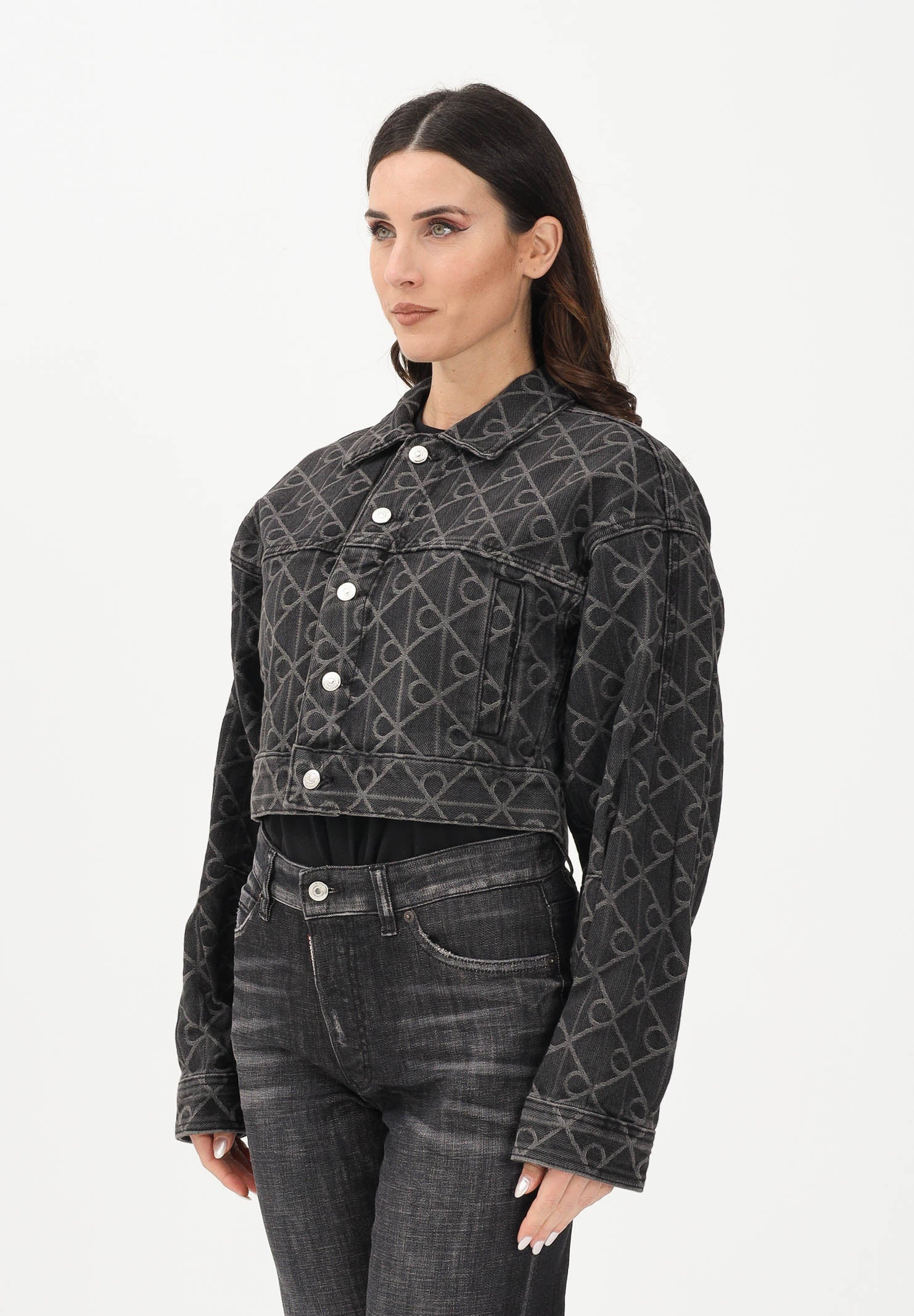 CALVIN KLEIN JEANS Giubbotto in denim nero da donna con motivo logo LV047E621GYCL . CALVIN KLEIN JEANS 
