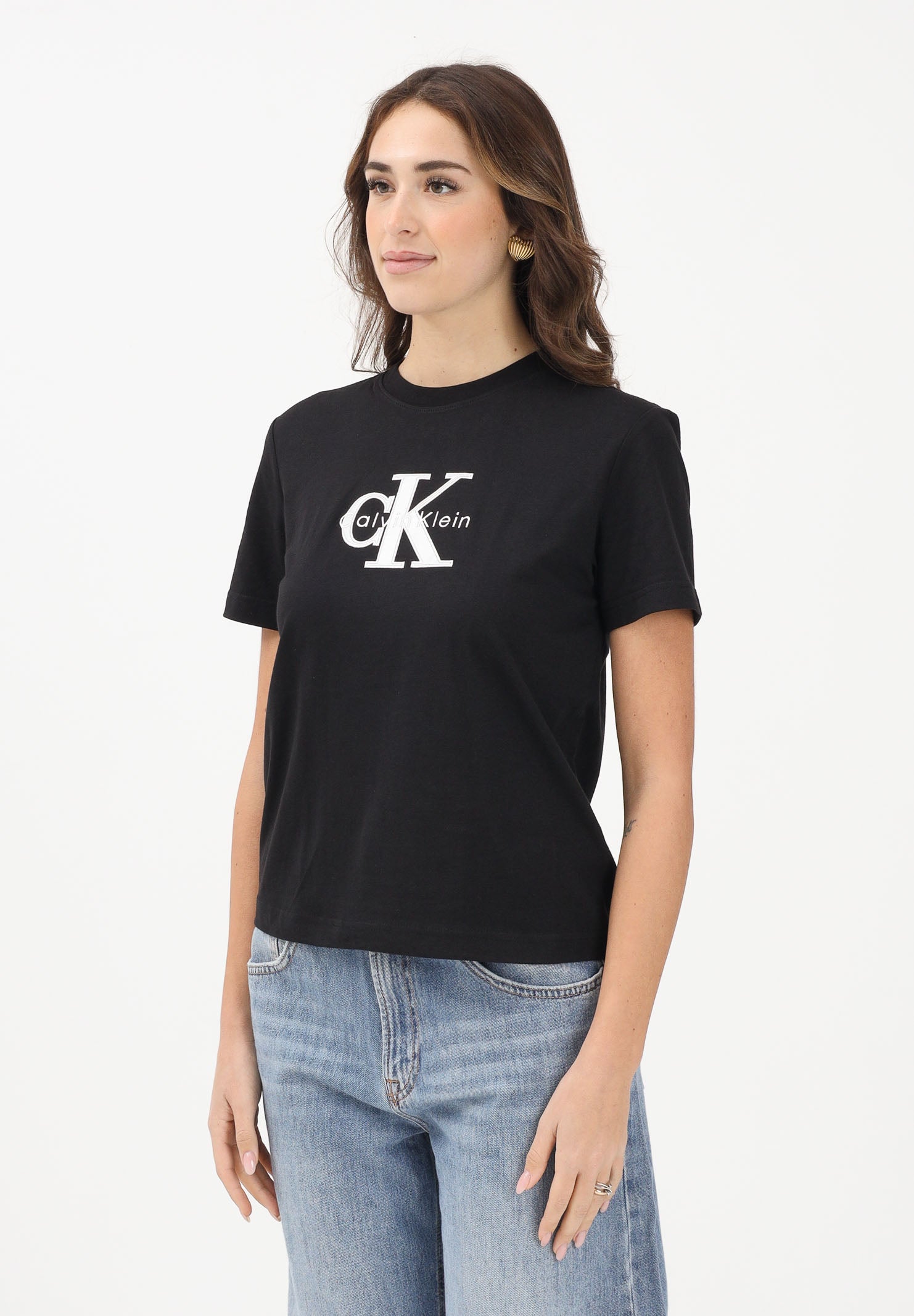 CALVIN KLEIN JEANS T-shirt a manica corta nera da donna con logo LV047E819GUB1 . CALVIN KLEIN JEANS 