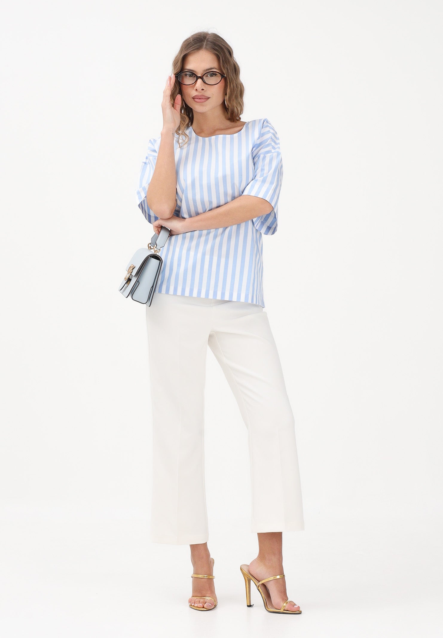 CALVIN KLEIN JEANS Blusa bianca e azzurra da donna con motivo a righe LV047F113G C32 CALVIN KLEIN JEANS 
