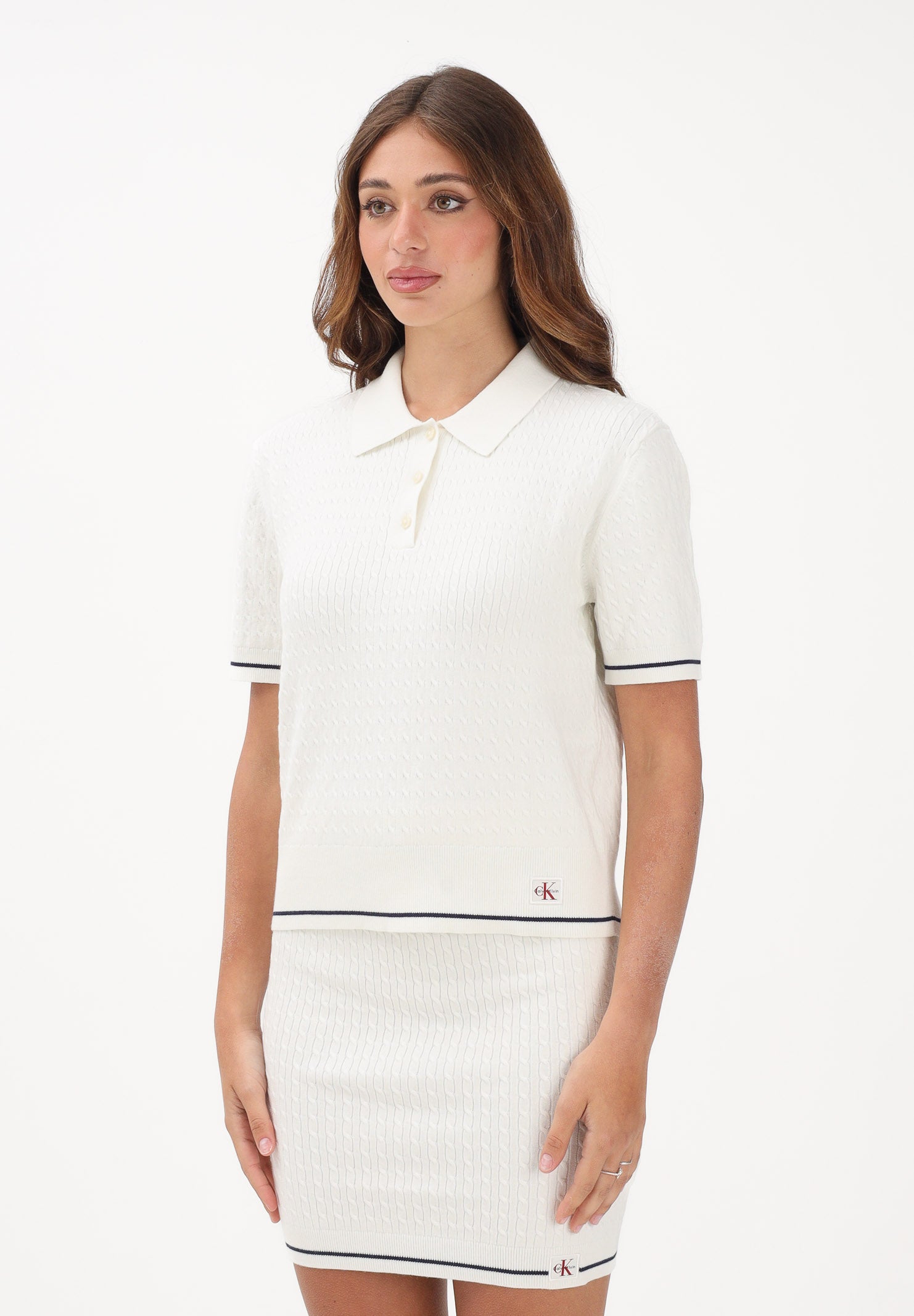 CALVIN KLEIN JEANS Polo bianca da donna in maglia lavorata LV047F320G YAS CALVIN KLEIN JEANS 