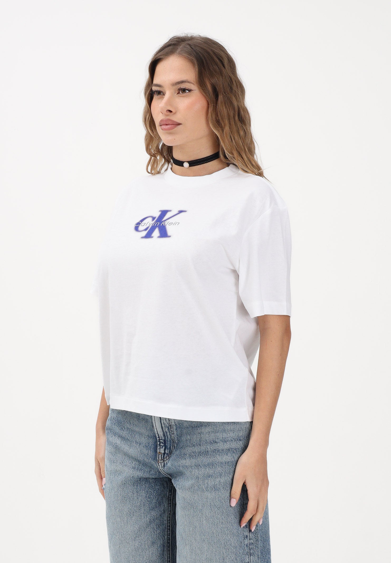CALVIN KLEIN JEANS T-shirt a manica corta bianca da donna con logo LV047F800G YAF CALVIN KLEIN JEANS 