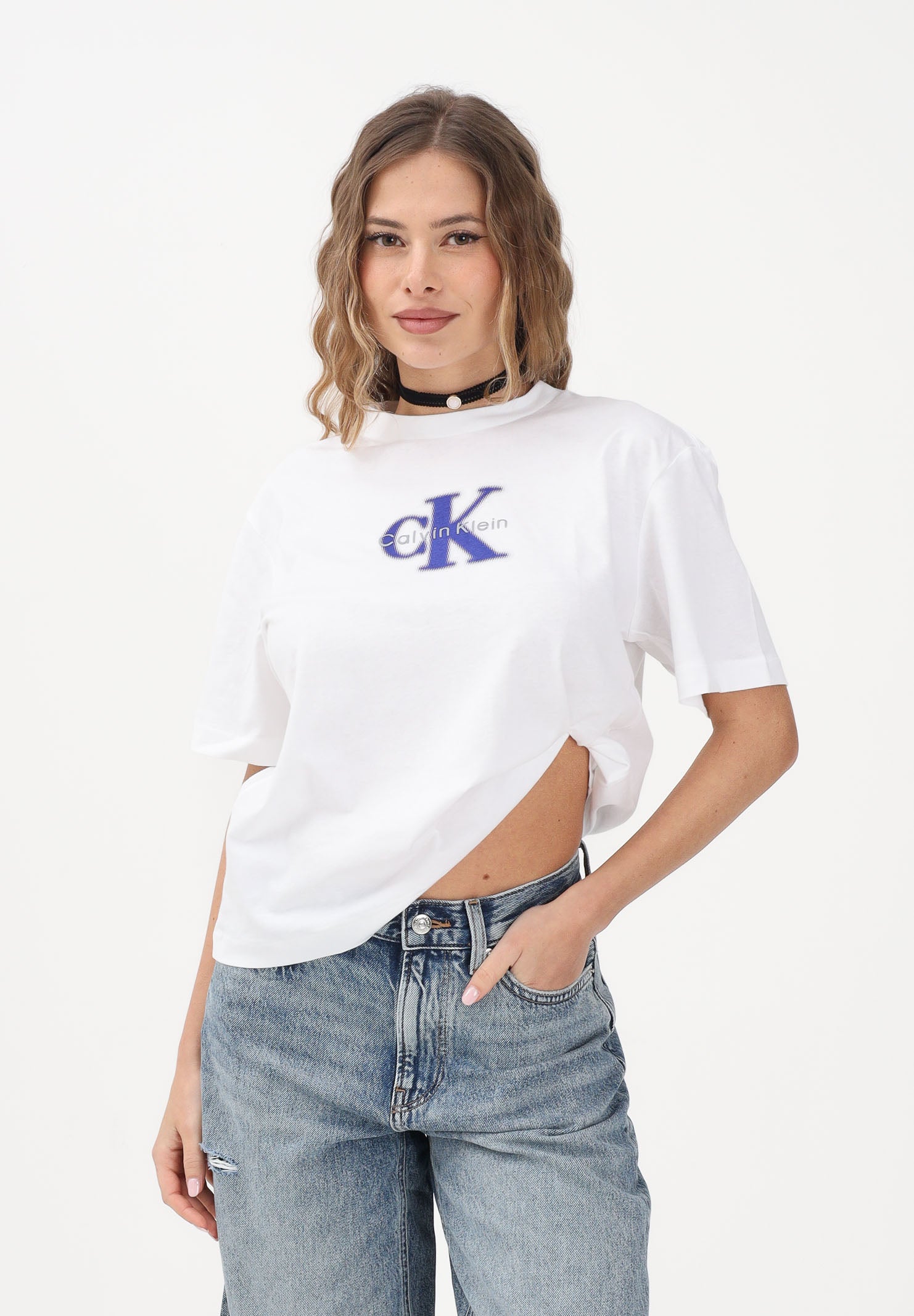 CALVIN KLEIN JEANS T-shirt a manica corta bianca da donna con logo LV047F800G YAF CALVIN KLEIN JEANS 