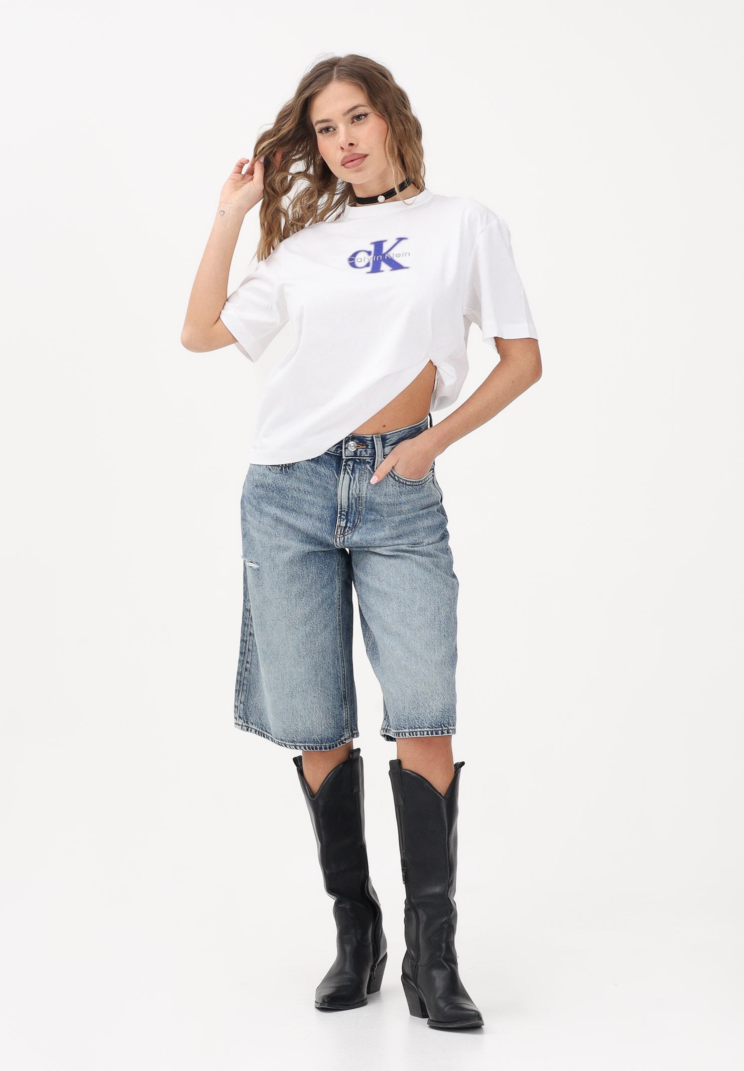CALVIN KLEIN JEANS T-shirt a manica corta bianca da donna con logo LV047F800G YAF CALVIN KLEIN JEANS 