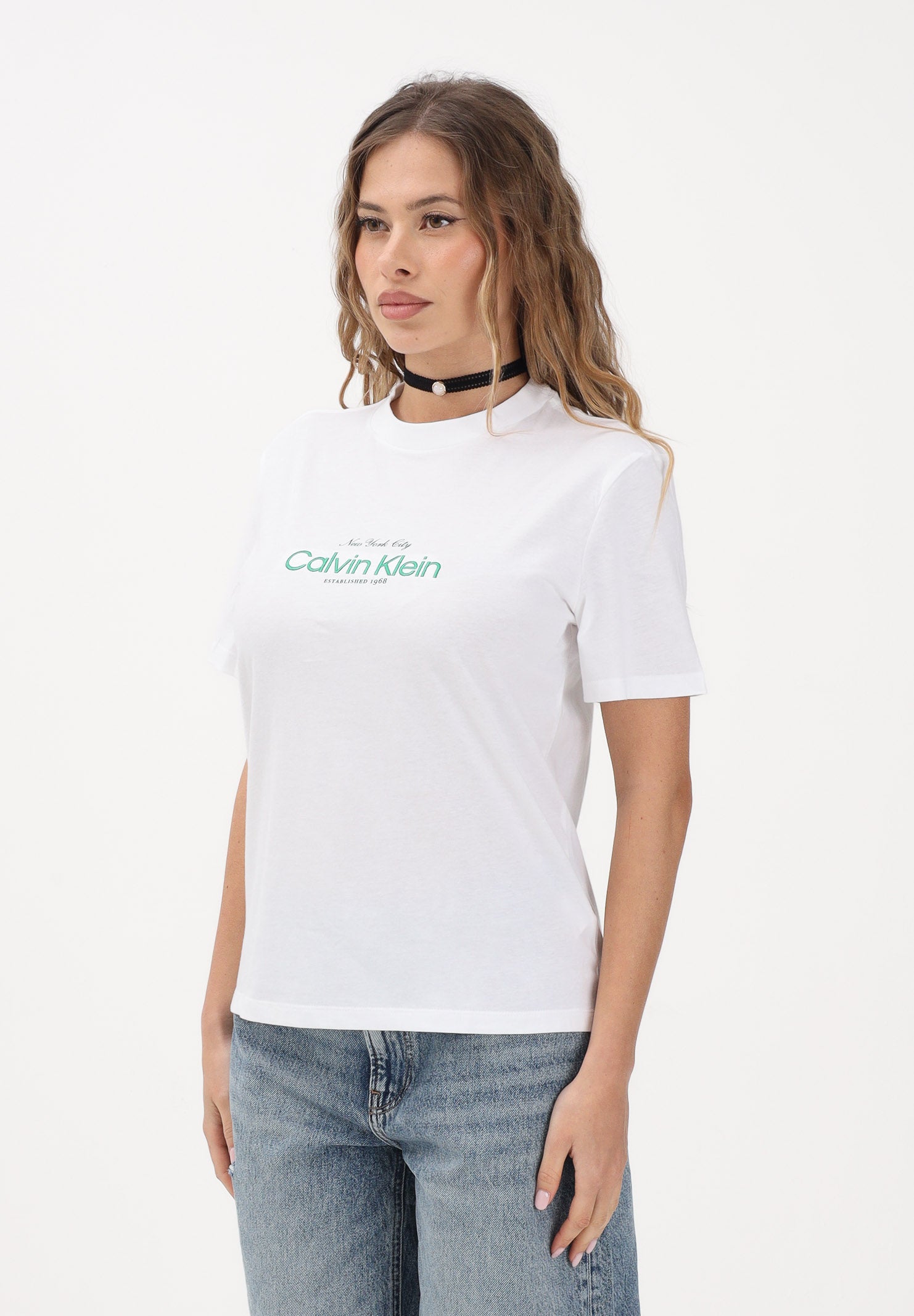 CALVIN KLEIN JEANS T-shirt a manica corta bianca da donna con ricamo logo LV047F810G YAF CALVIN KLEIN JEANS 