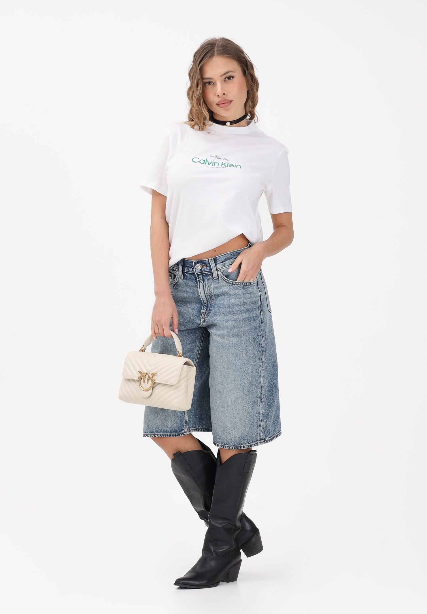 CALVIN KLEIN JEANS T-shirt a manica corta bianca da donna con ricamo logo LV047F810G YAF CALVIN KLEIN JEANS 