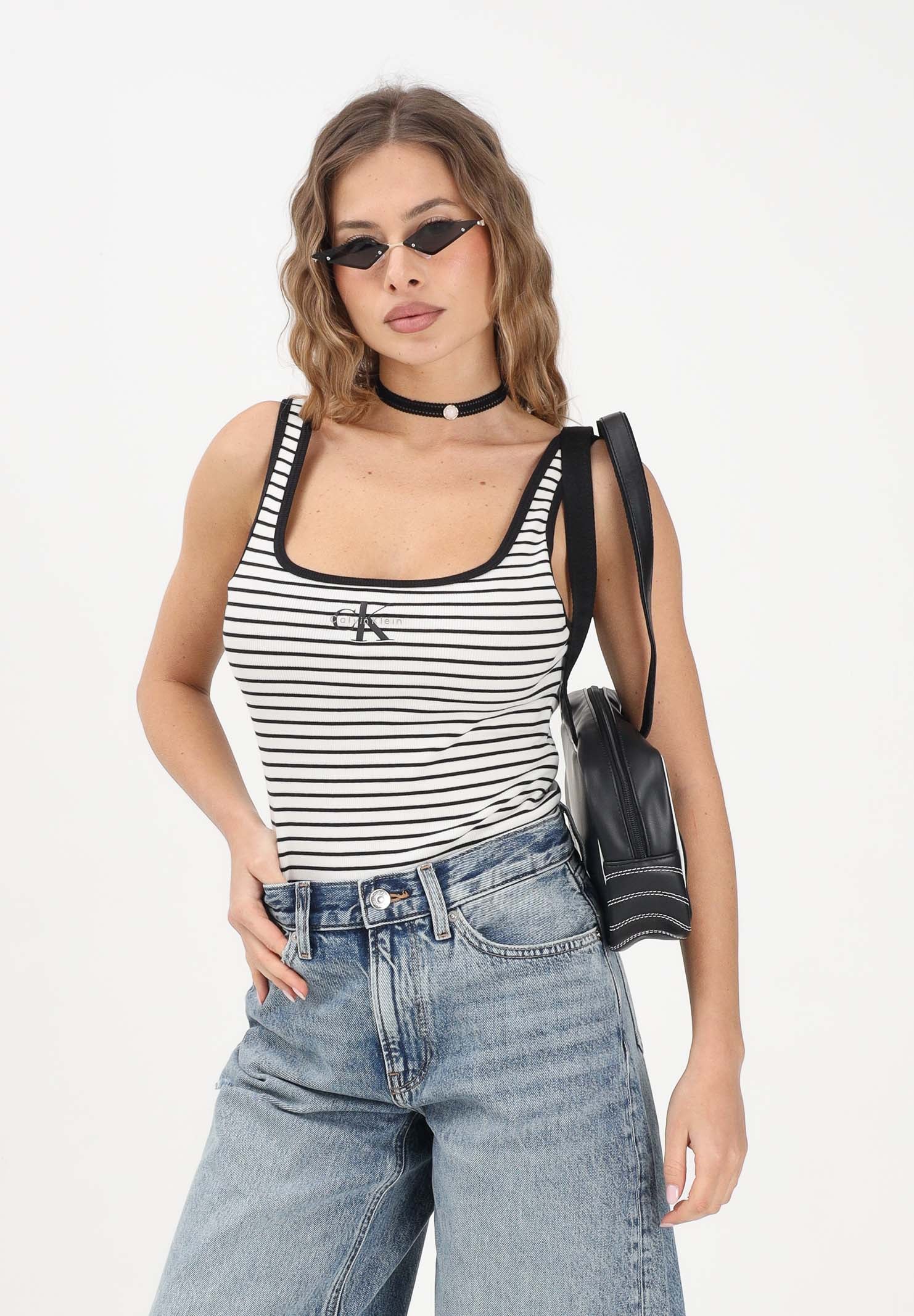 CALVIN KLEIN JEANS Canotta bianca e nera da donna a righe con logo LV047F832G XDY CALVIN KLEIN JEANS 