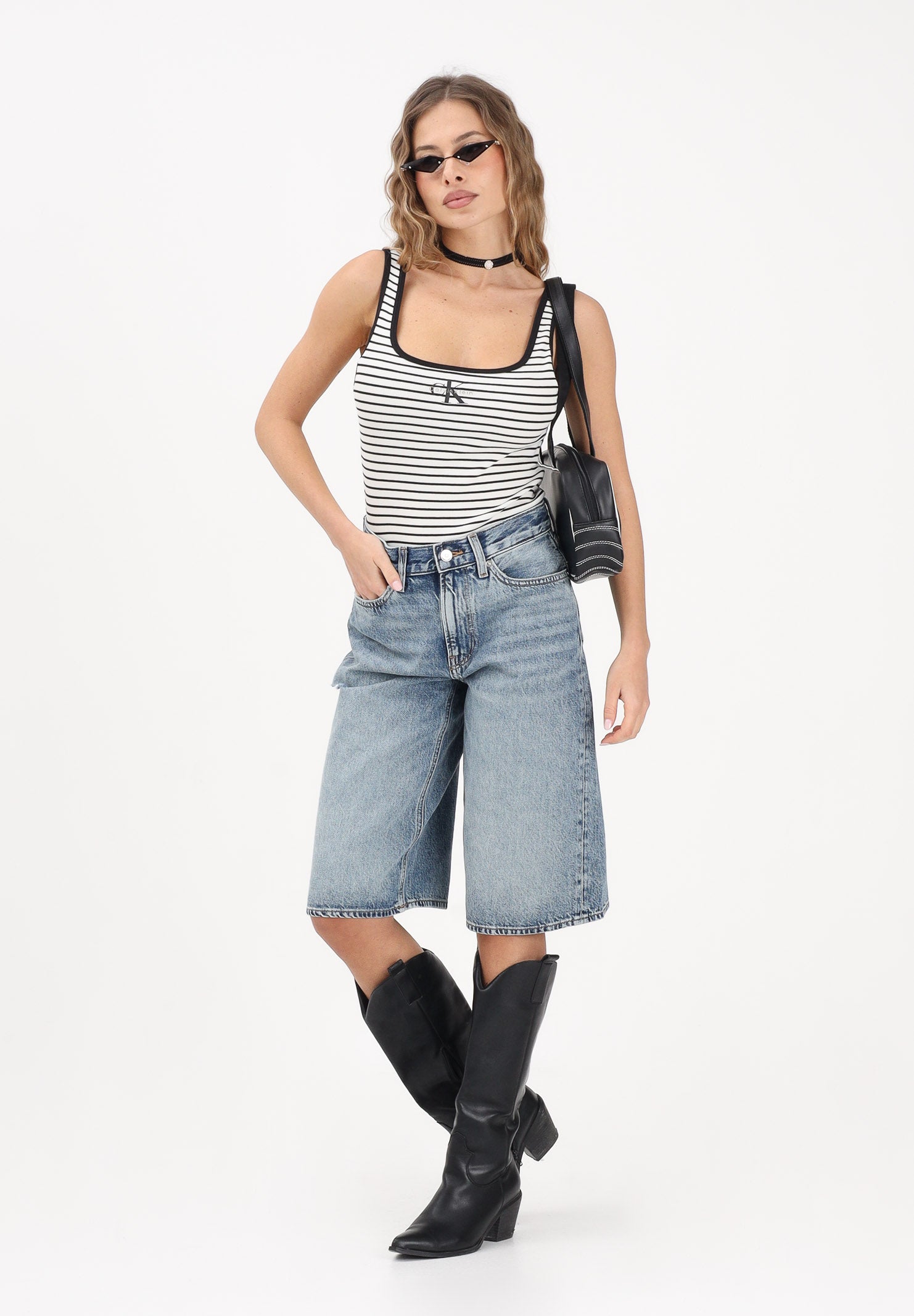 CALVIN KLEIN JEANS Canotta bianca e nera da donna a righe con logo LV047F832G XDY CALVIN KLEIN JEANS 