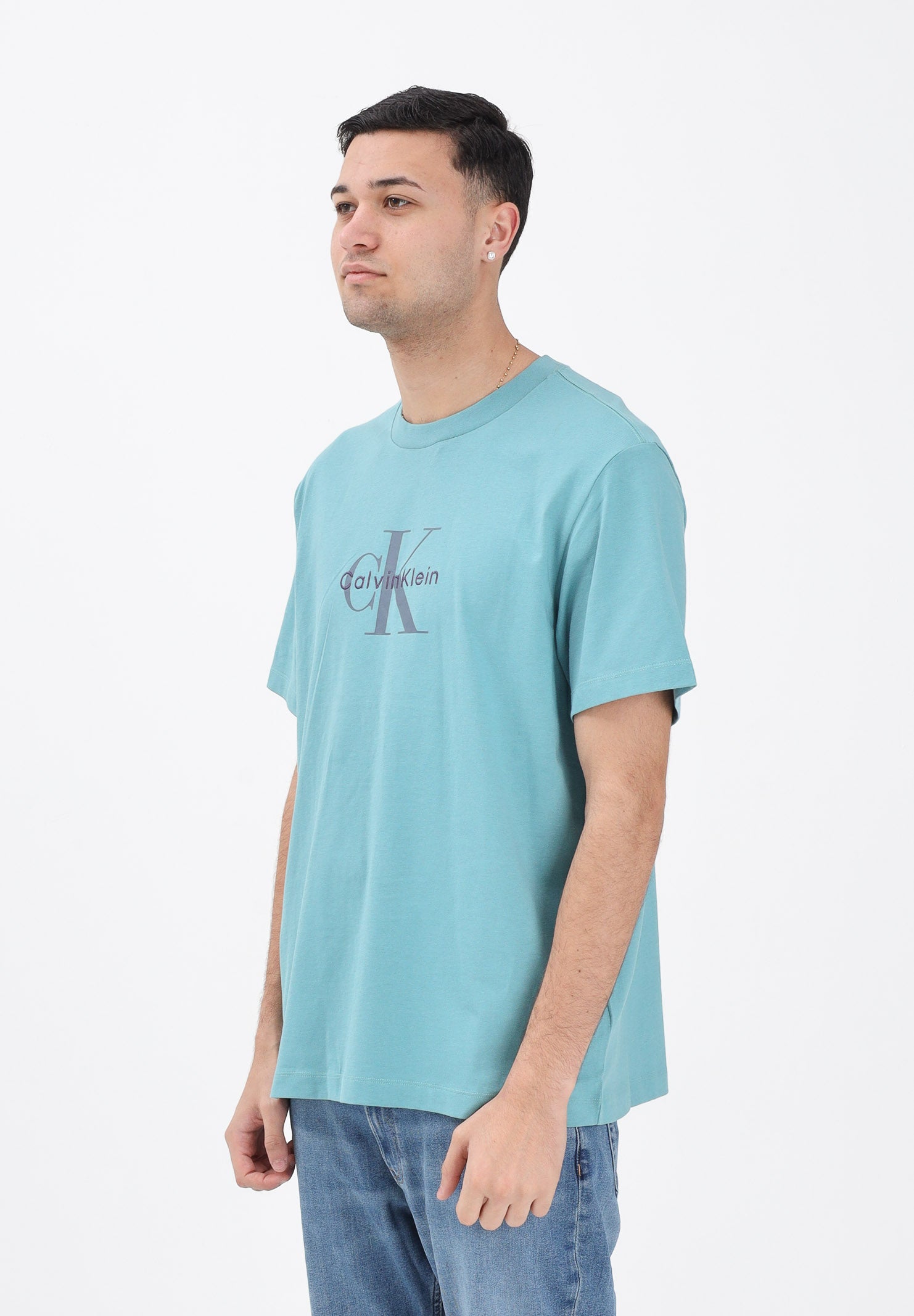 CALVIN KLEIN JEANS T-shirt a manica corta turchese da uomo con stampa logo LV04RB862G2IR . CALVIN KLEIN JEANS 