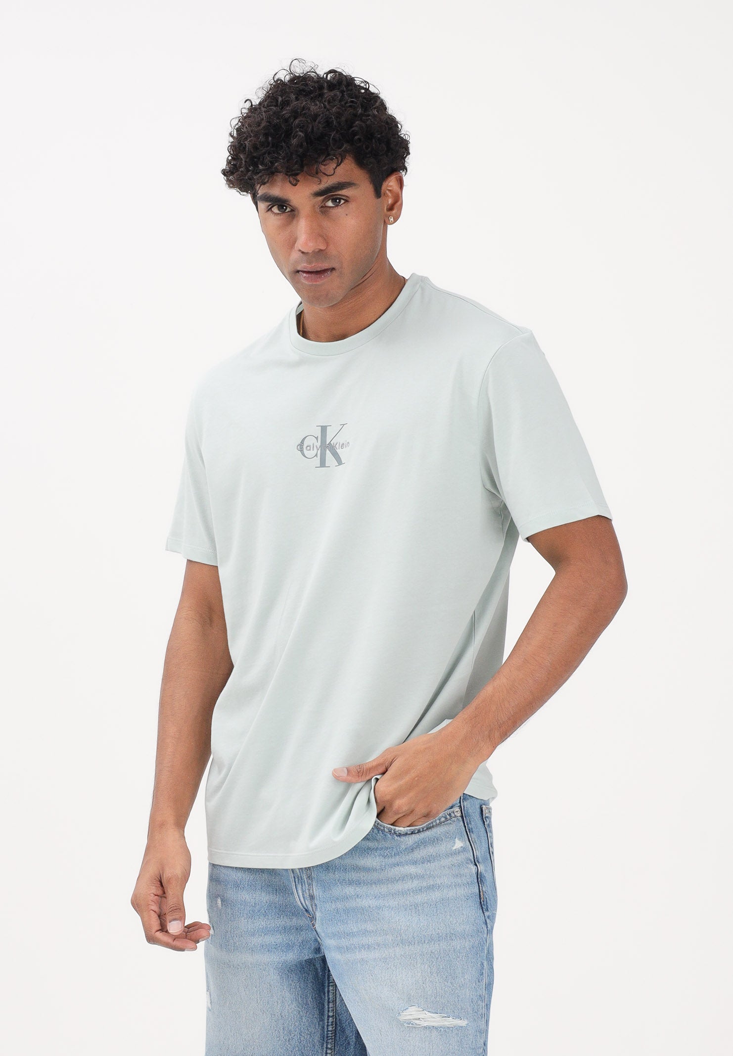 CALVIN KLEIN JEANS T-shirt a manica corta verde acqua da uomo con logo LV04RB866G 3Q0 CALVIN KLEIN JEANS 