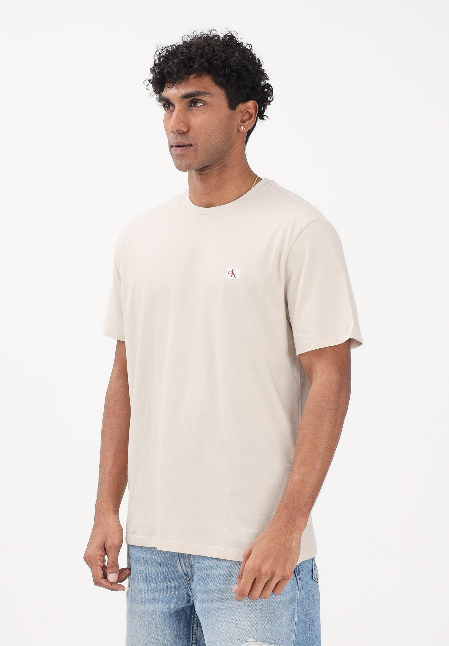 CALVIN KLEIN JEANS T-shirt a manica corta beige chiaro da uomo con stemma logo LV04RC272G 2JX CALVIN KLEIN JEANS 