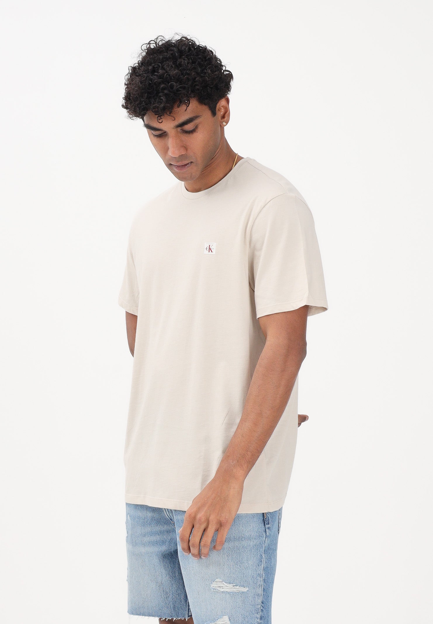CALVIN KLEIN JEANS T-shirt a manica corta beige chiaro da uomo con stemma logo LV04RC272G 2JX CALVIN KLEIN JEANS 