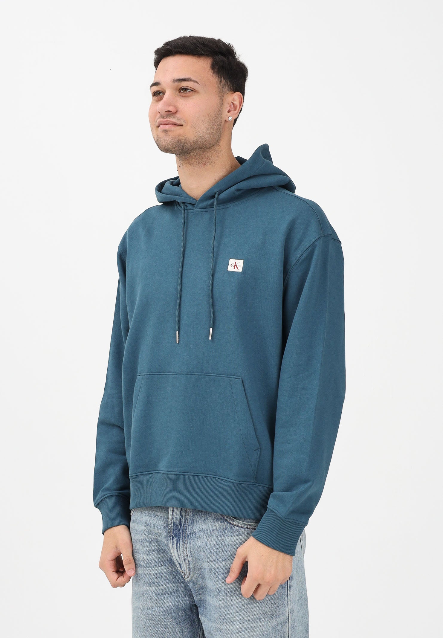 CALVIN KLEIN JEANS Felpa con cappuccio ottanio da uomo con logo LV04RC274G2ET . CALVIN KLEIN JEANS 