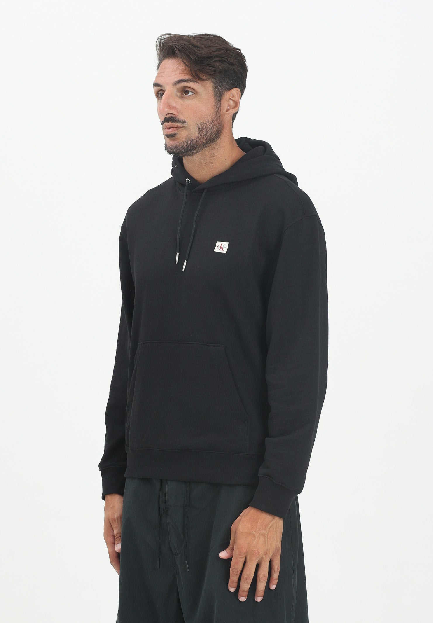 CALVIN KLEIN JEANS Felpa con cappuccio nera da uomo con stemma logo LV04RC274GUB1 . CALVIN KLEIN JEANS 