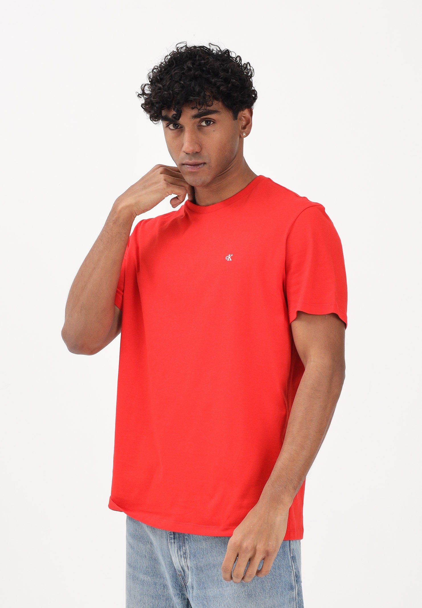 CALVIN KLEIN JEANS T-shirt a manica corta rossa da uomo con ricamo CK LV04RD254GVMT . CALVIN KLEIN JEANS 