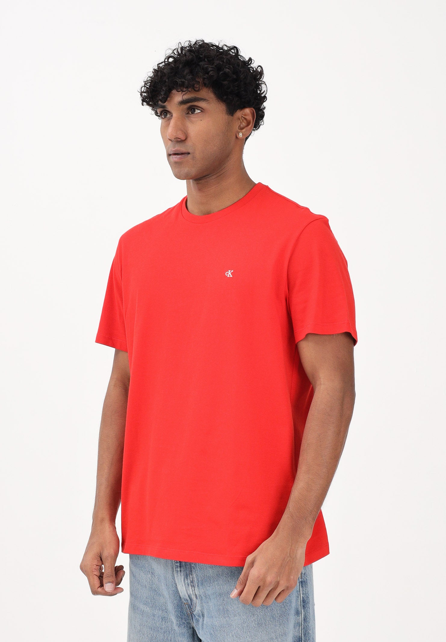 CALVIN KLEIN JEANS T-shirt a manica corta rossa da uomo con ricamo CK LV04RD254GVMT . CALVIN KLEIN JEANS 