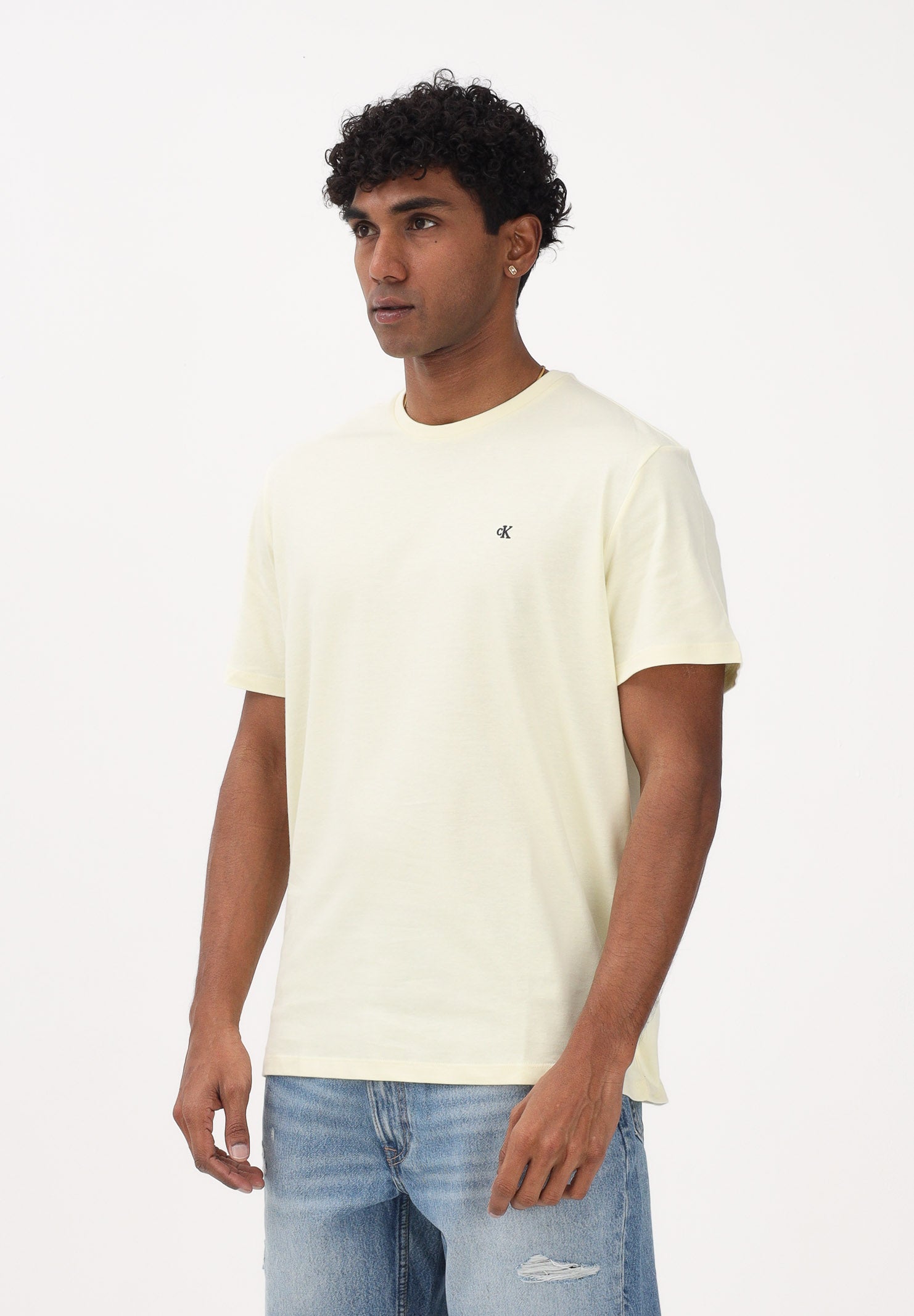 CALVIN KLEIN JEANS T-shirt a manica corta giallo chiaro da uomo con ricamo CK LV04RD254G ZRK CALVIN KLEIN JEANS 