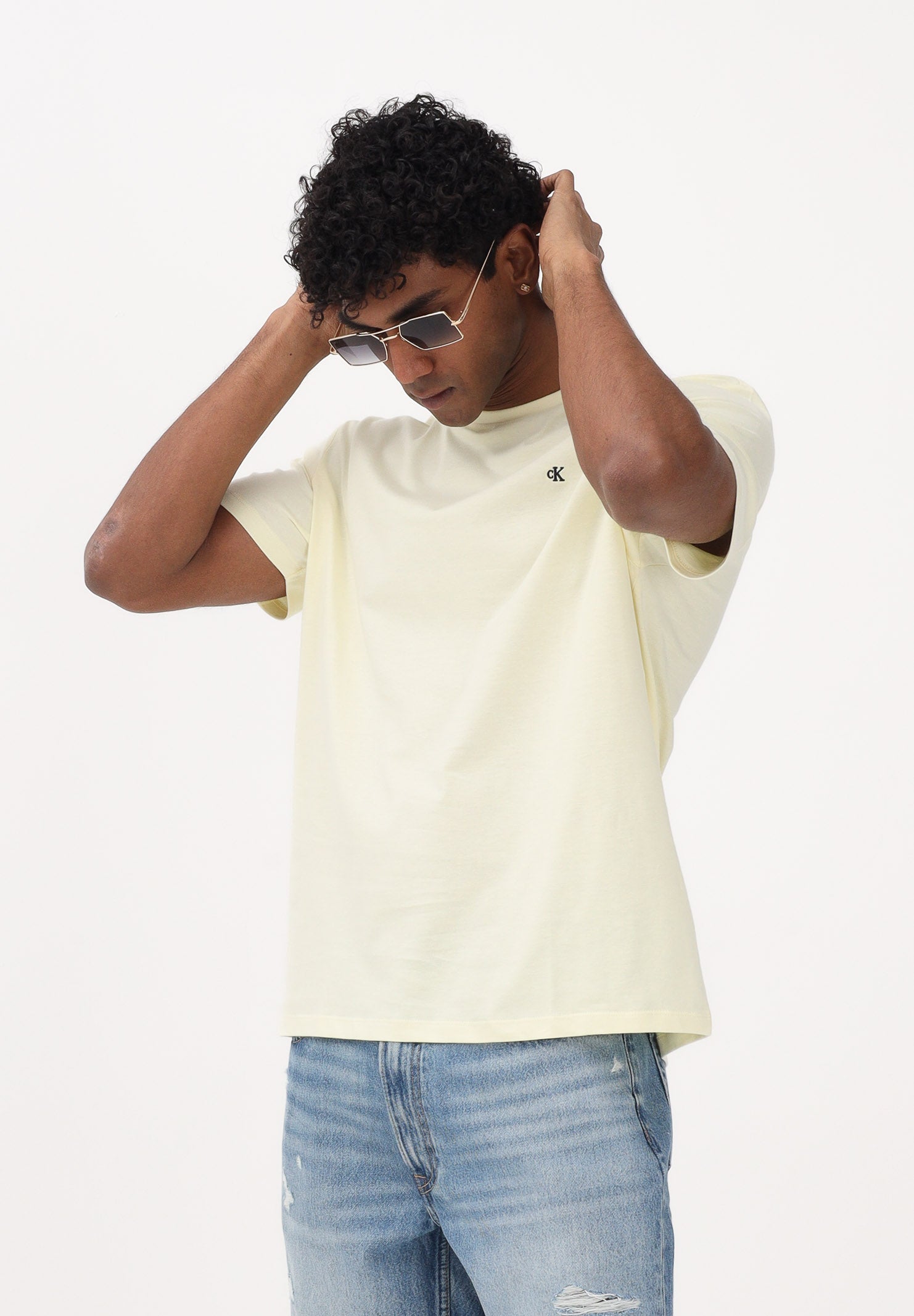 CALVIN KLEIN JEANS T-shirt a manica corta giallo chiaro da uomo con ricamo CK LV04RD254G ZRK CALVIN KLEIN JEANS 