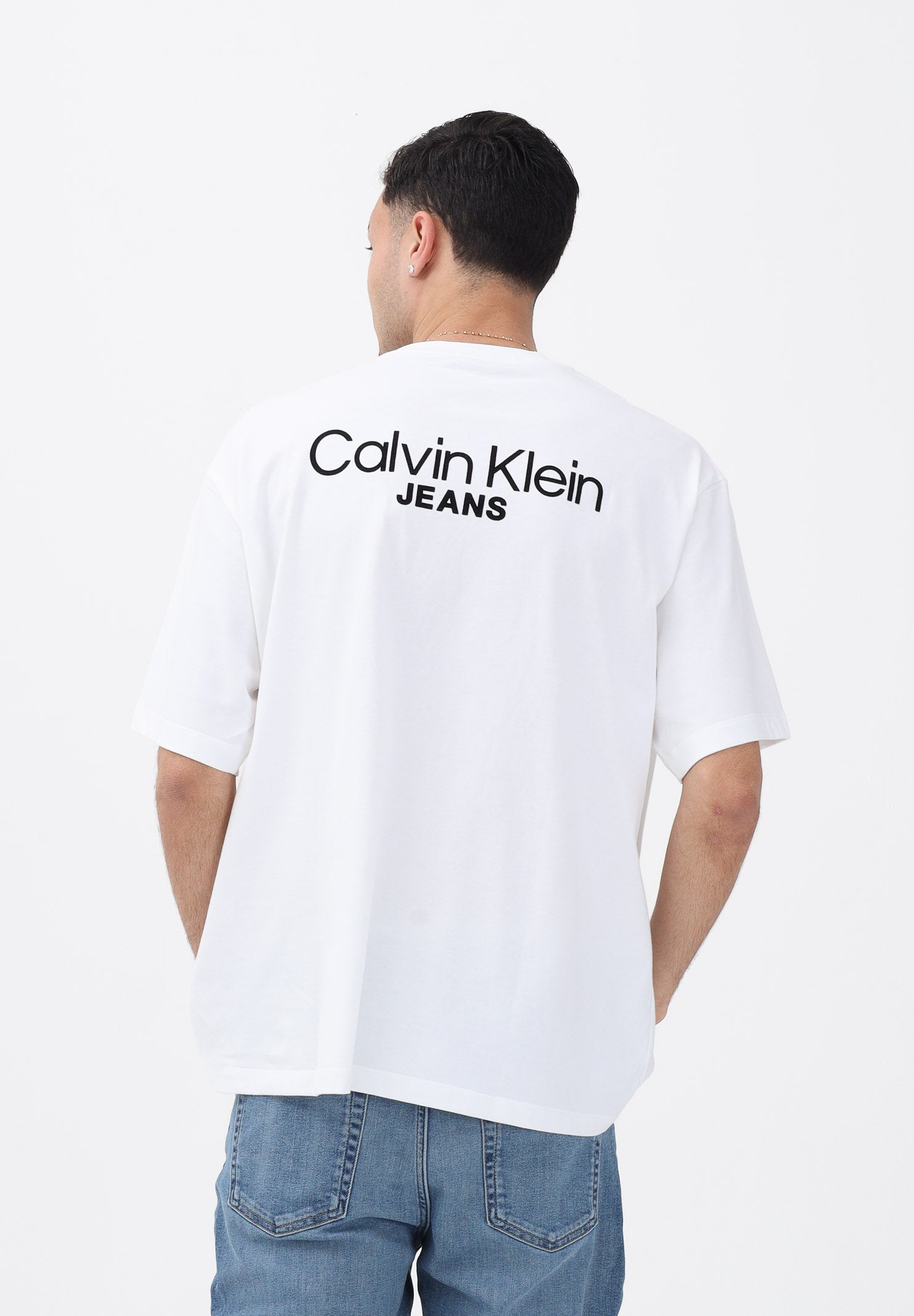 CALVIN KLEIN JEANS T-shirt a manica corta bianca da uomo con stampa sul retro LV04RD825GYAA . CALVIN KLEIN JEANS 