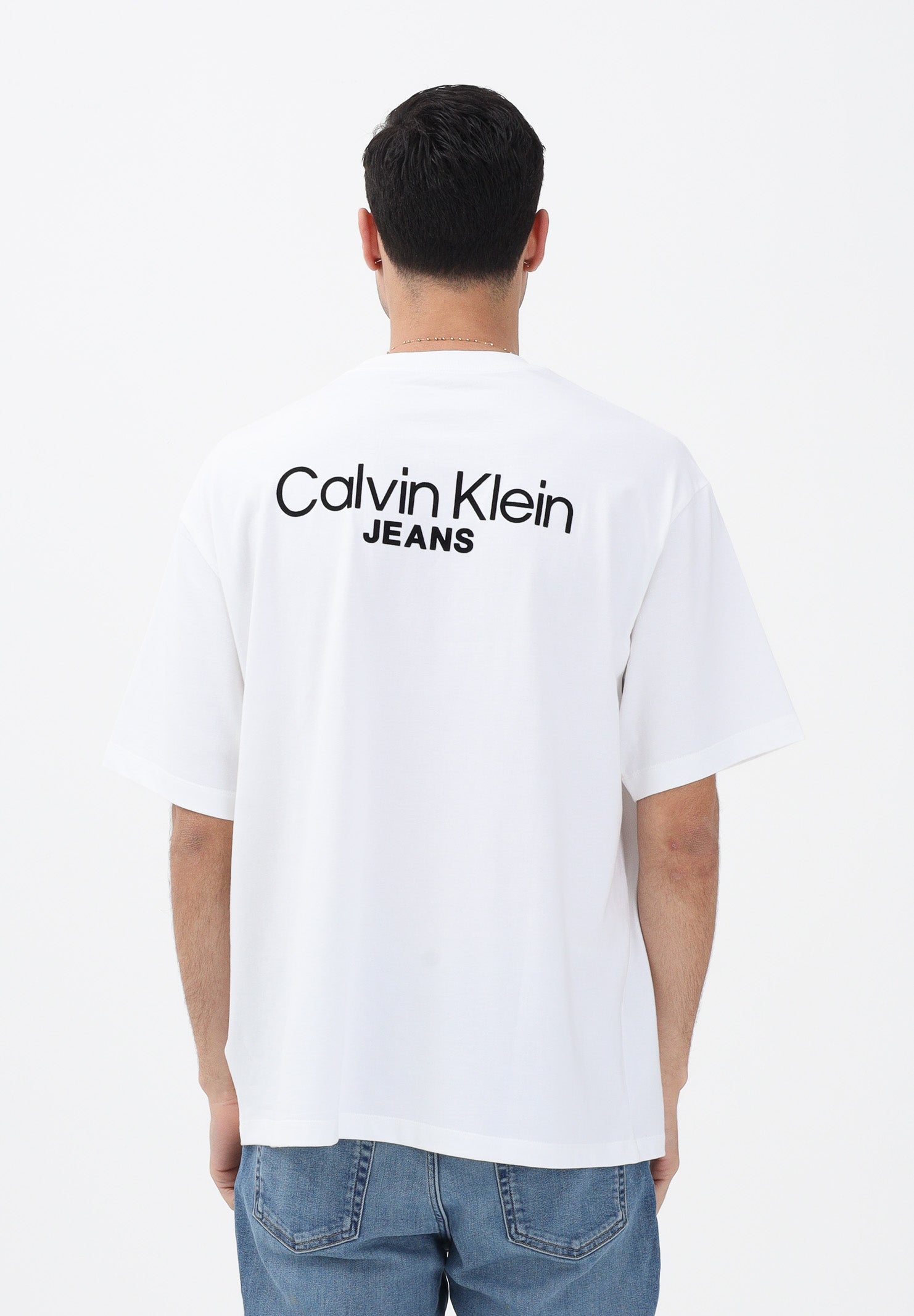 CALVIN KLEIN JEANS T-shirt a manica corta bianca da uomo con stampa sul retro LV04RD825GYAA . CALVIN KLEIN JEANS 