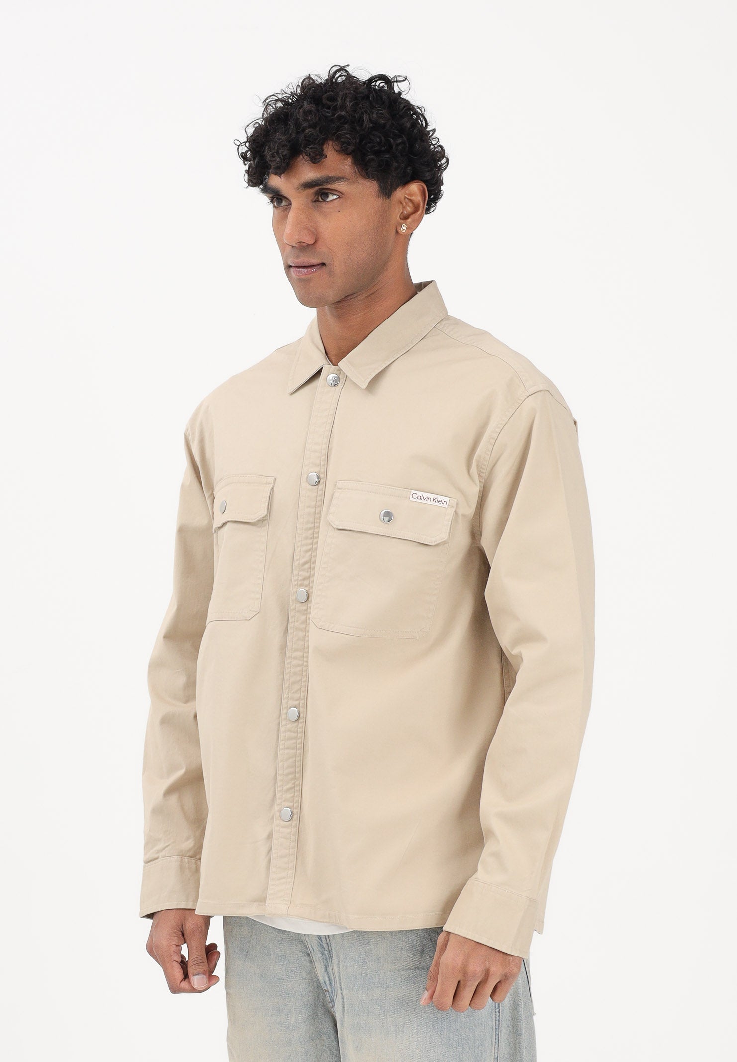 CALVIN KLEIN JEANS Camicia a manica lunga beige da uomo LV04RE103GPF0 . CALVIN KLEIN JEANS 
