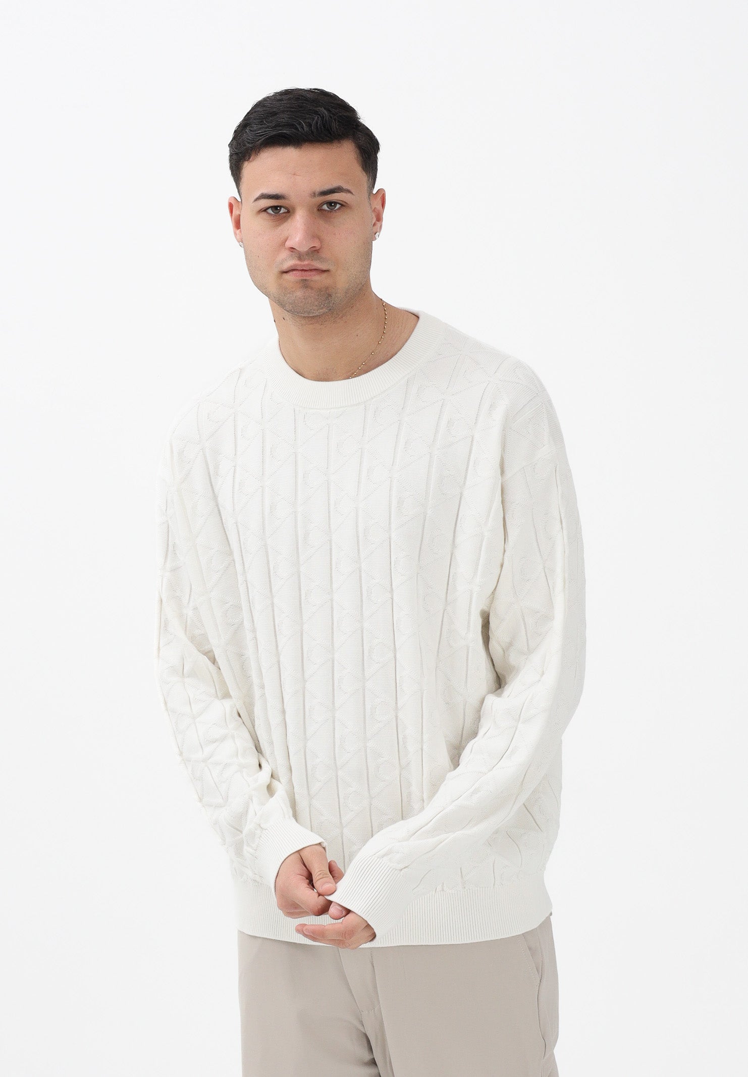 CALVIN KLEIN JEANS Maglioncino girocollo panna da uomo con logo LV04RE301GYAS . CALVIN KLEIN JEANS 