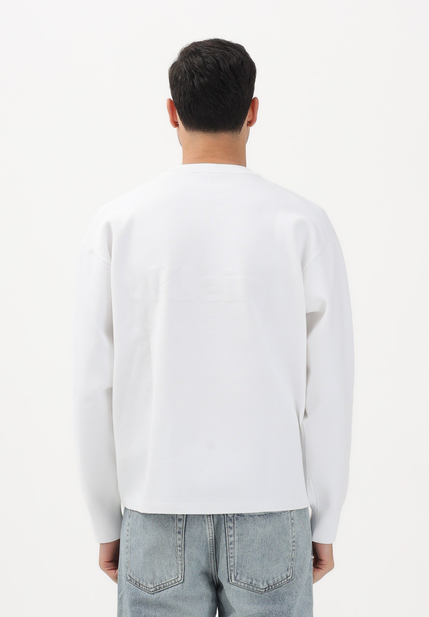 CALVIN KLEIN JEANS Maglioncino girocollo bianco da uomo con grafica con logo tono su tono LV04RE304GYAA . CALVIN KLEIN JEANS 