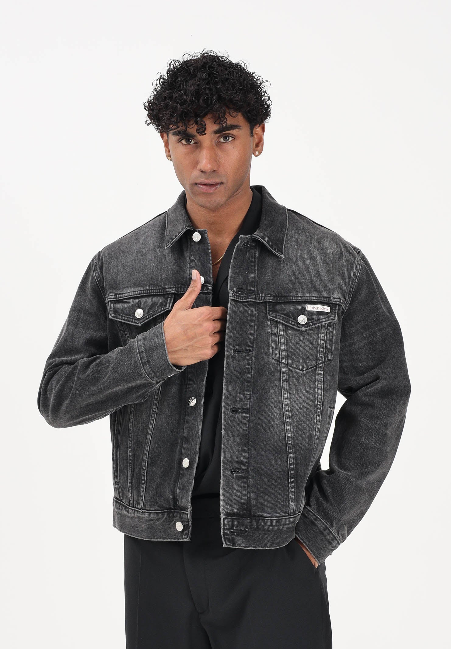 CALVIN KLEIN JEANS Giubbotto Classic in denim nero da uomo LV04RE765G2U4 . CALVIN KLEIN JEANS 