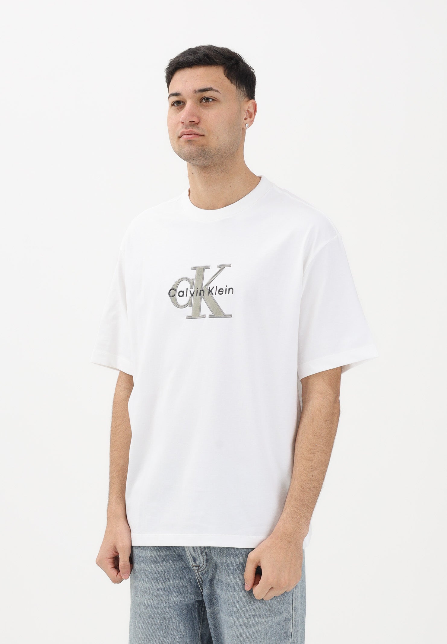 CALVIN KLEIN JEANS T-shirt a manica corta bianca da uomo con logo LV04RE815GYAF . CALVIN KLEIN JEANS 