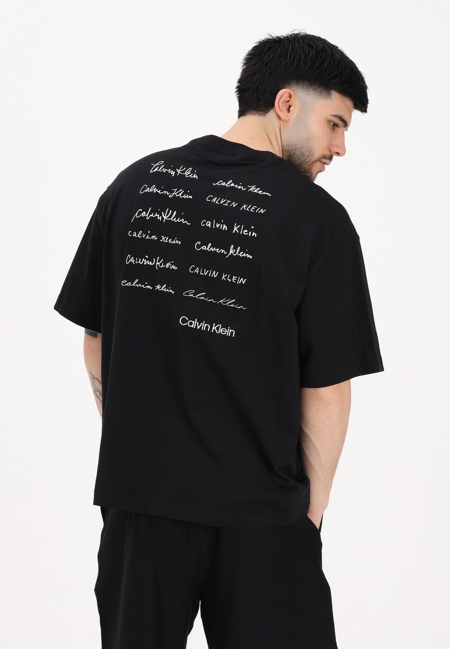 CALVIN KLEIN JEANS T-shirt a manica corta nera da uomo con logo frontale e stampa sul retro LV04RE828G UB1 CALVIN KLEIN JEANS 