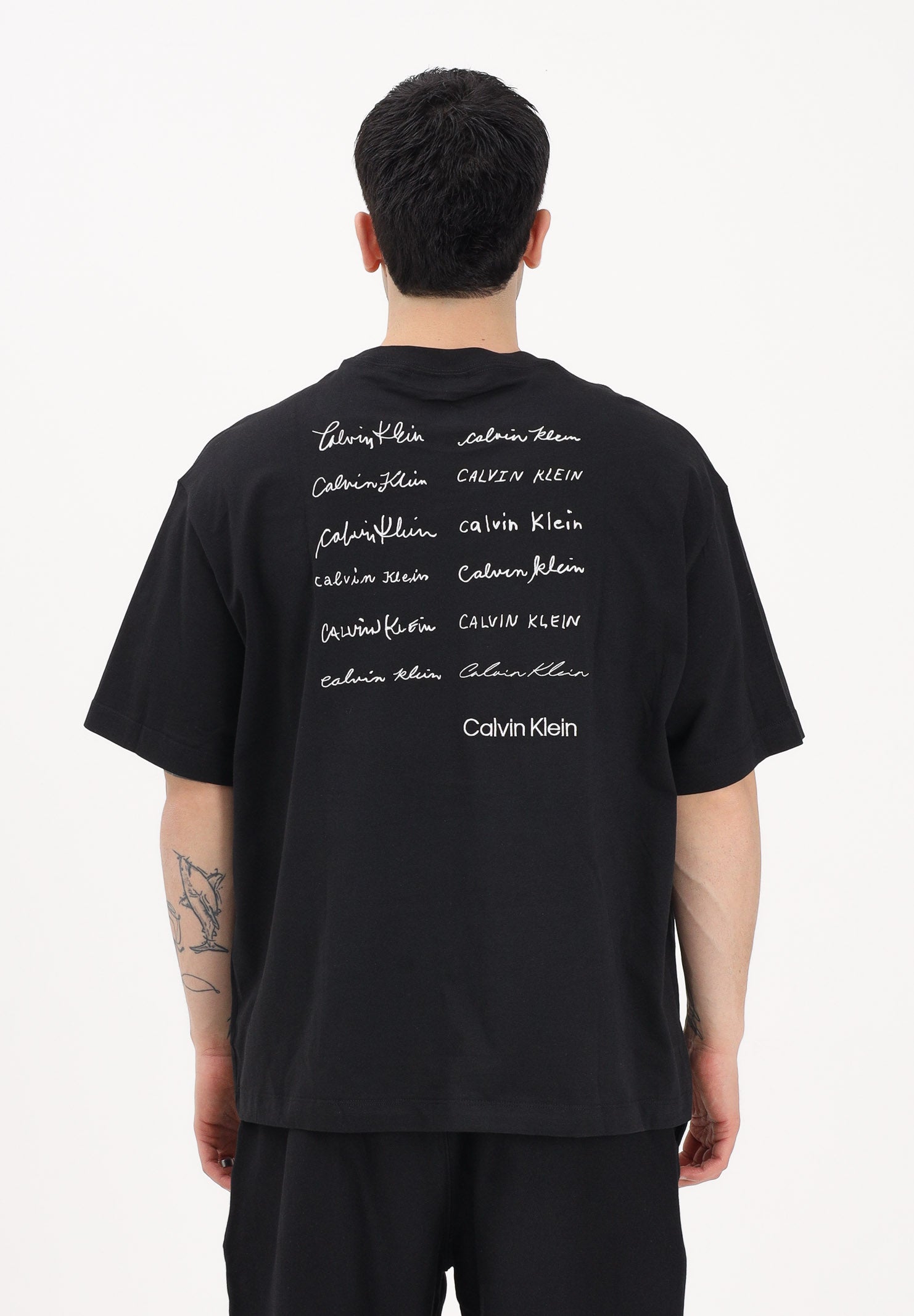 CALVIN KLEIN JEANS T-shirt a manica corta nera da uomo con logo frontale e stampa sul retro LV04RE828G UB1 CALVIN KLEIN JEANS 