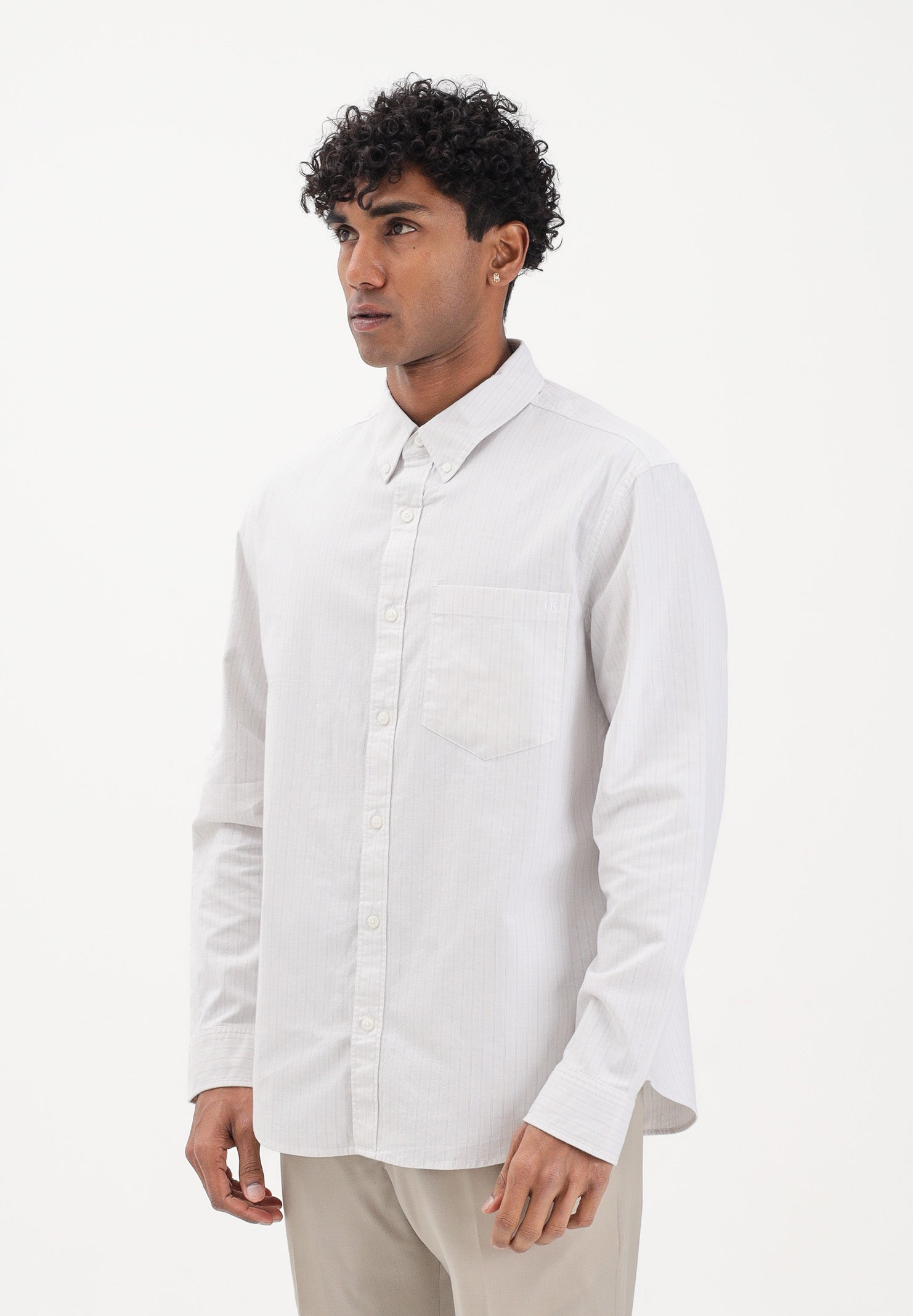 CALVIN KLEIN JEANS Camicia a manica lunga bianca da uomo con fantasia a righe sottili beige LV04RF100G 67U CALVIN KLEIN JEANS 