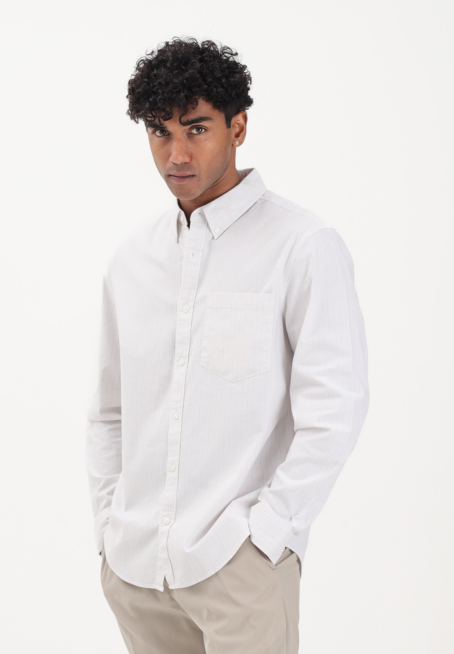 CALVIN KLEIN JEANS Camicia a manica lunga bianca da uomo con fantasia a righe sottili beige LV04RF100G 67U CALVIN KLEIN JEANS 