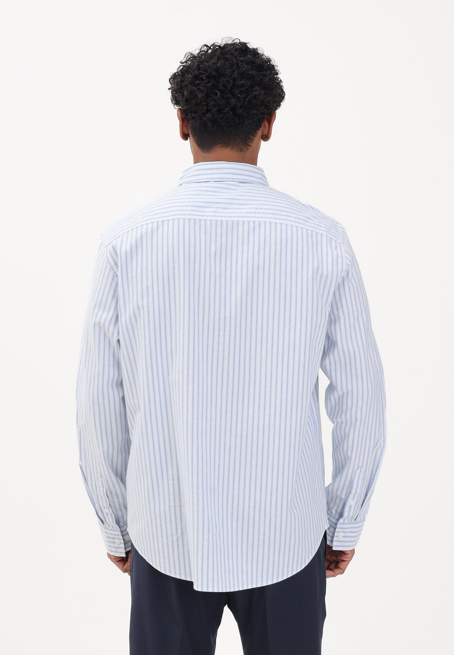 CALVIN KLEIN JEANS Camicia a manica lunga bianca da uomo con fantasia a righe sottili azzurre LV04RF100G C32 CALVIN KLEIN JEANS 