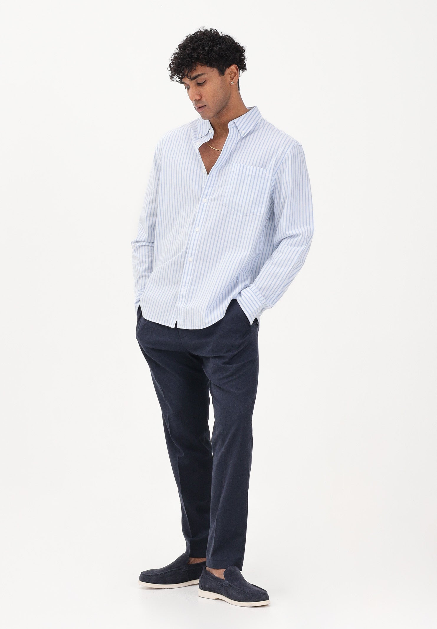 CALVIN KLEIN JEANS Camicia a manica lunga bianca da uomo con fantasia a righe sottili azzurre LV04RF100G C32 CALVIN KLEIN JEANS 
