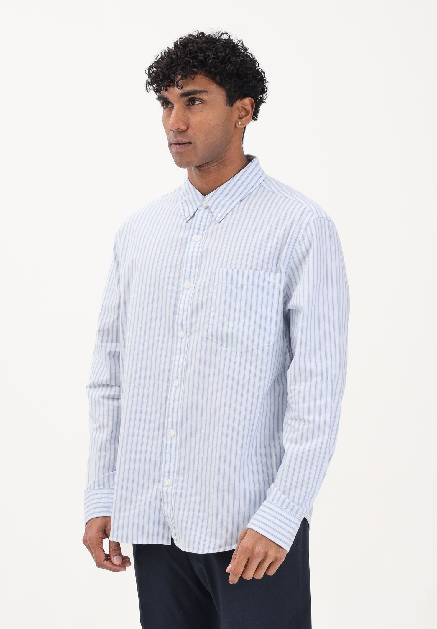 CALVIN KLEIN JEANS Camicia a manica lunga bianca da uomo con fantasia a righe sottili azzurre LV04RF100G C32 CALVIN KLEIN JEANS 