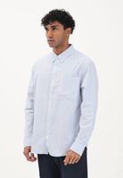 CALVIN KLEIN JEANS Camicia a manica lunga bianca da uomo con fantasia a righe sottili azzurre LV04RF100G C32 CALVIN KLEIN JEANS 