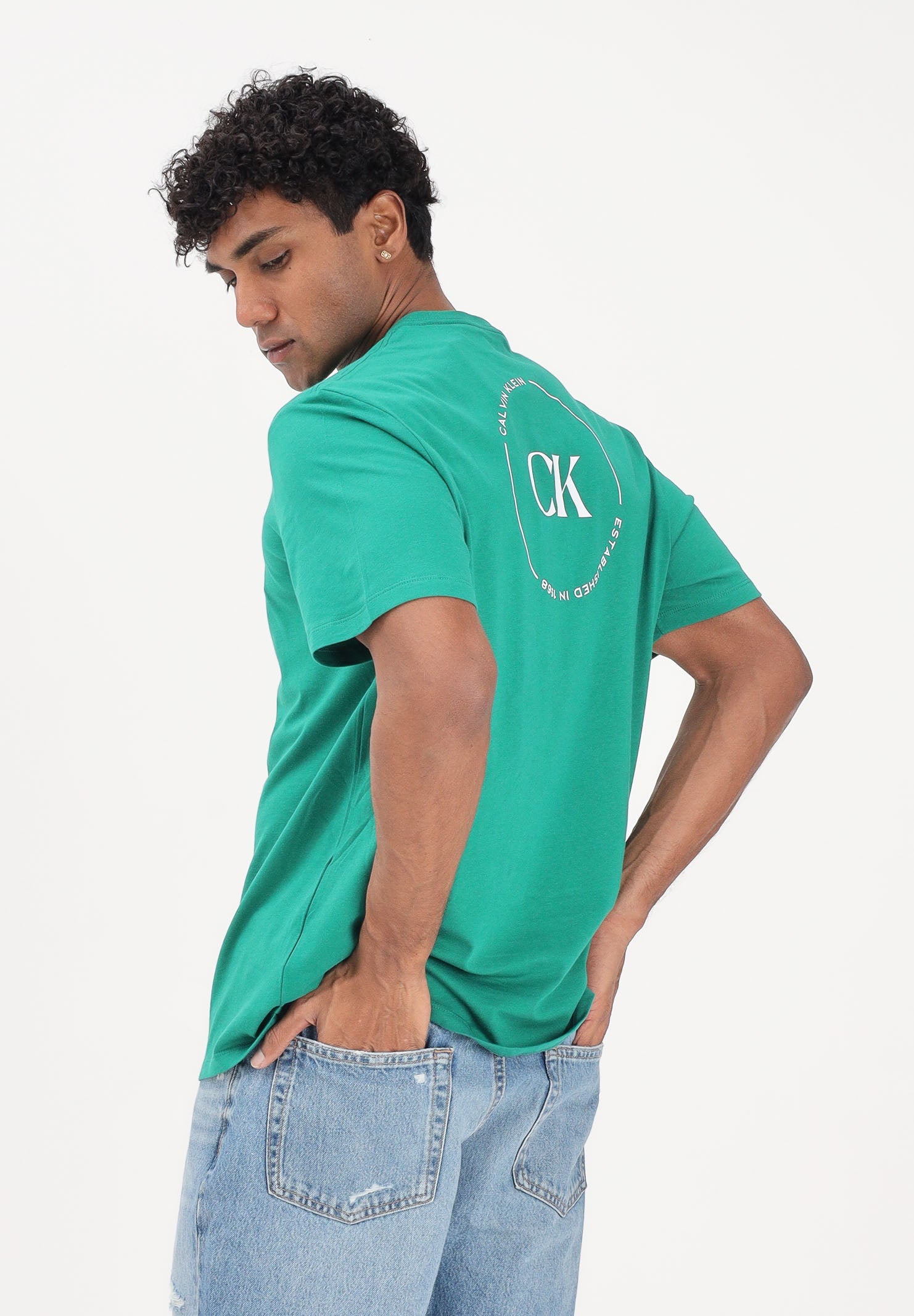 CALVIN KLEIN JEANS T-shirt a manica corta verde da uomo con stampa sul retro LV04RF801G L4G CALVIN KLEIN JEANS 