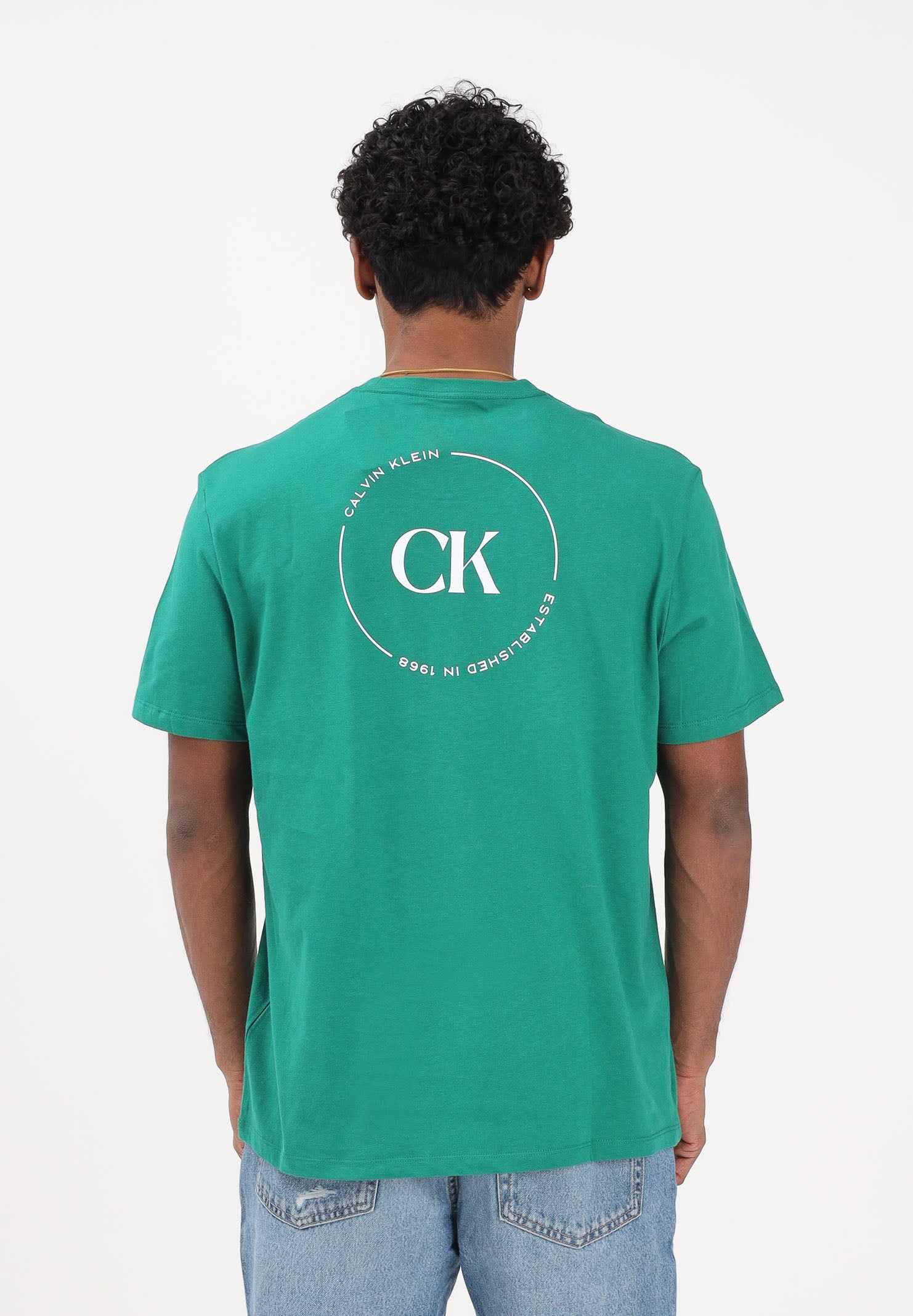 CALVIN KLEIN JEANS T-shirt a manica corta verde da uomo con stampa sul retro LV04RF801G L4G CALVIN KLEIN JEANS 