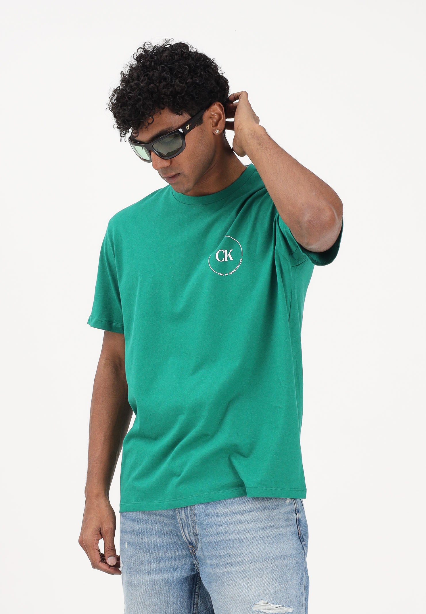 CALVIN KLEIN JEANS T-shirt a manica corta verde da uomo con stampa sul retro LV04RF801G L4G CALVIN KLEIN JEANS 