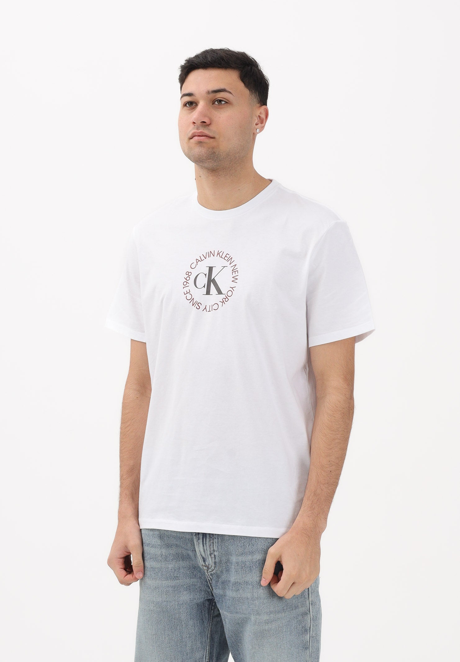 CALVIN KLEIN JEANS T-shirt a manica corta bianca da uomo con stampa logo LV14RE816GYAA . CALVIN KLEIN JEANS 