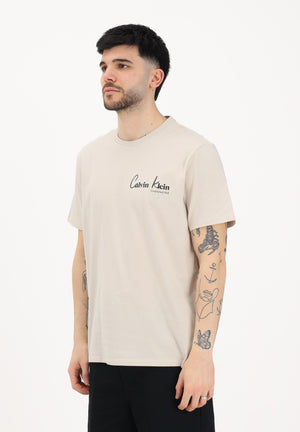 CALVIN KLEIN JEANS T-shirt a manica corta beige da uomo con logo frontale e stampa sul retro LV14RF802G 2JX CALVIN KLEIN JEANS 