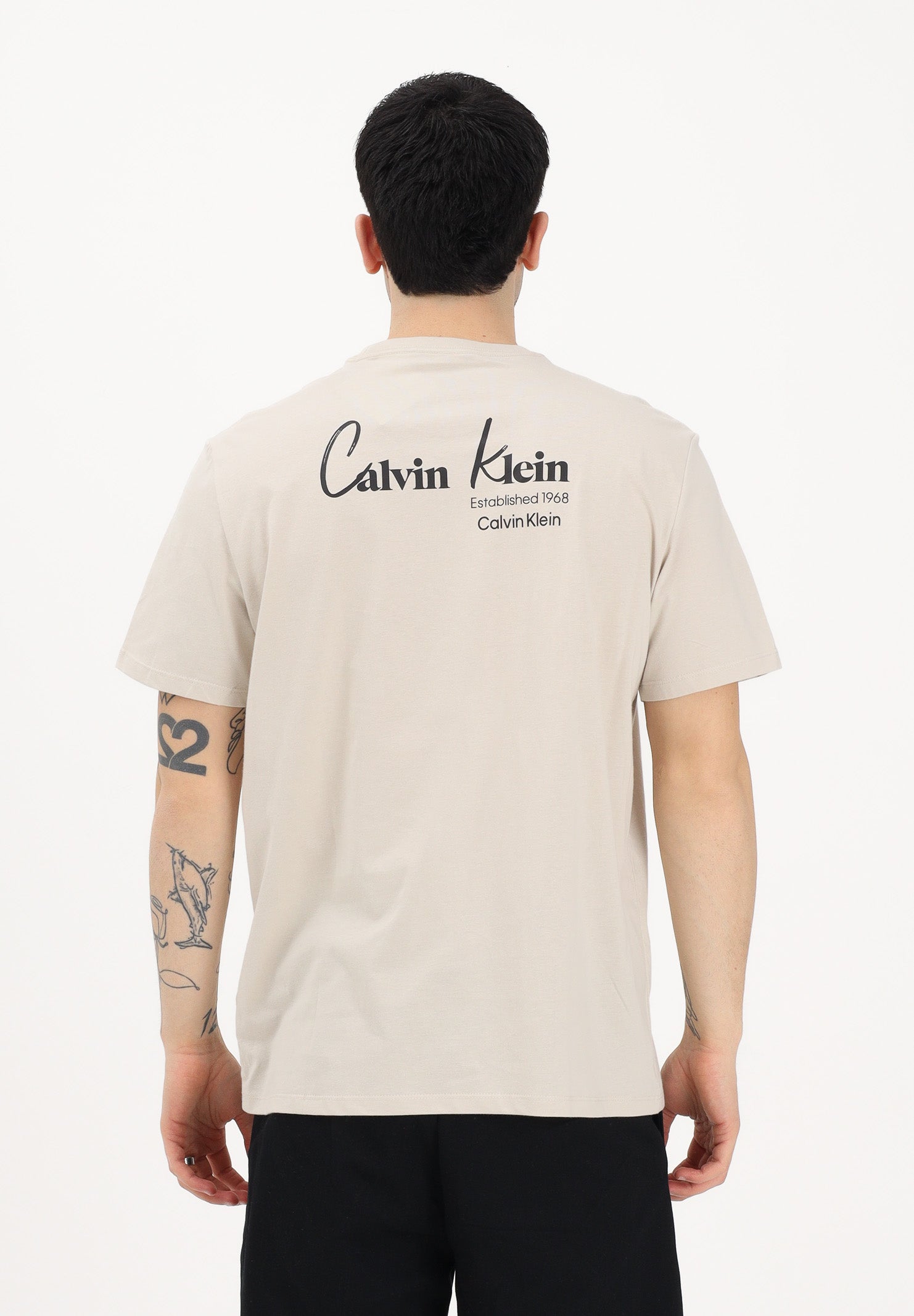 CALVIN KLEIN JEANS T-shirt a manica corta beige da uomo con logo frontale e stampa sul retro LV14RF802G 2JX CALVIN KLEIN JEANS 