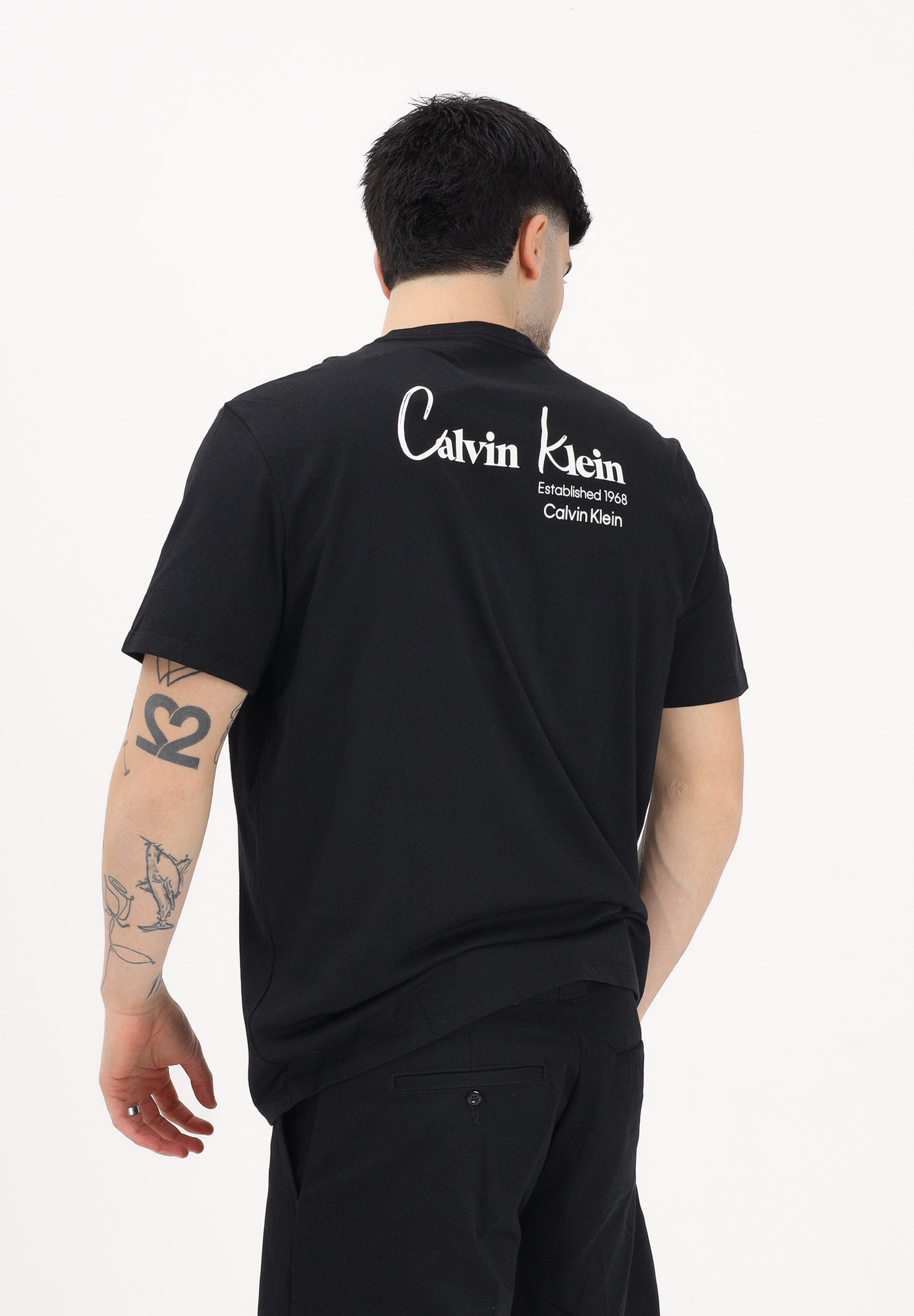 CALVIN KLEIN JEANS T-shirt a manica corta nera da uomo con logo frontale e stampa sul retro LV14RF802G UB1 CALVIN KLEIN JEANS 